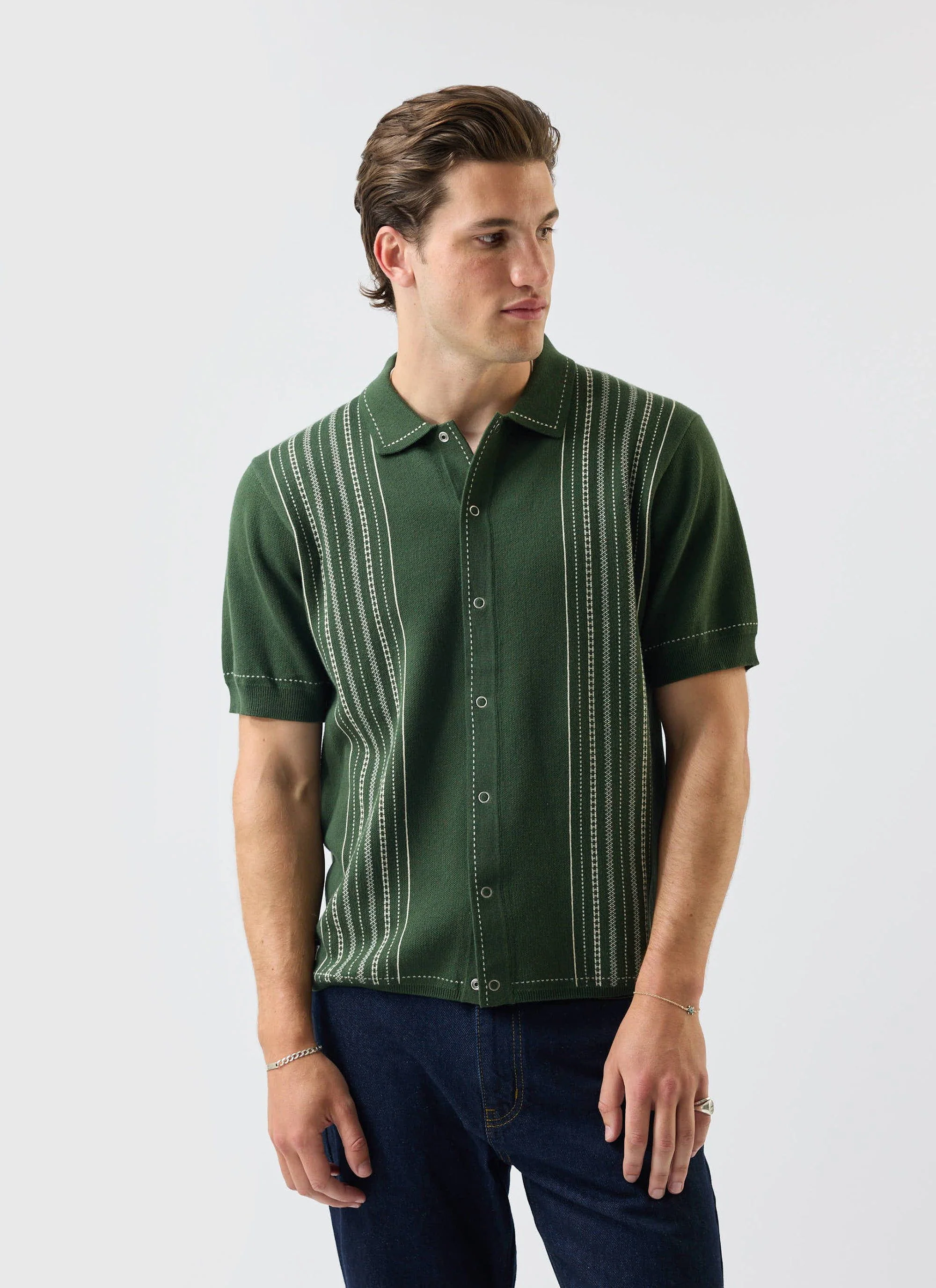 Accolades Knitted Short Sleeve Shirt | Cotton | Forest Green