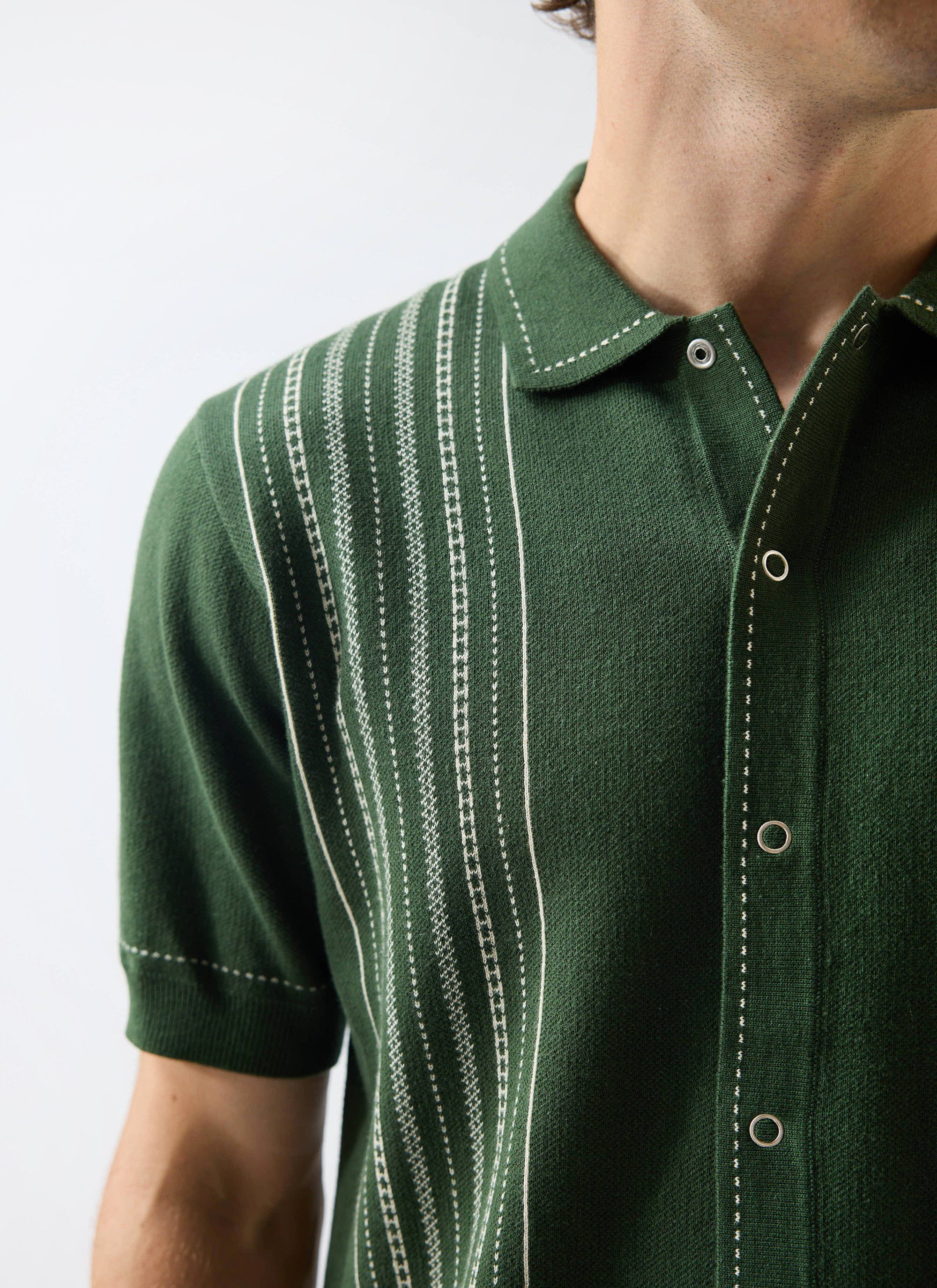 Accolades Knitted Short Sleeve Shirt | Cotton | Forest Green - Image 2