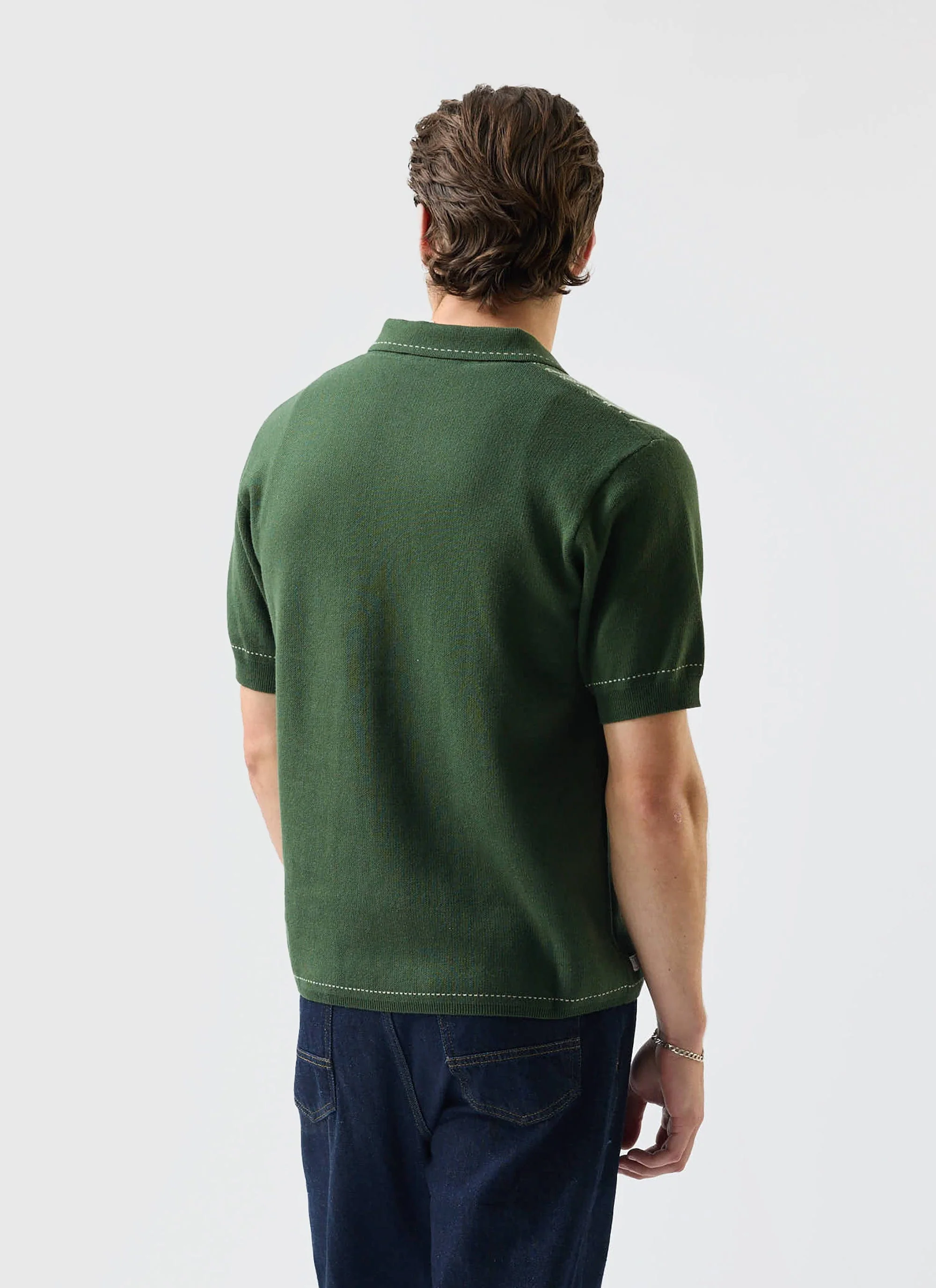Accolades Knitted Short Sleeve Shirt | Cotton | Forest Green - Image 3