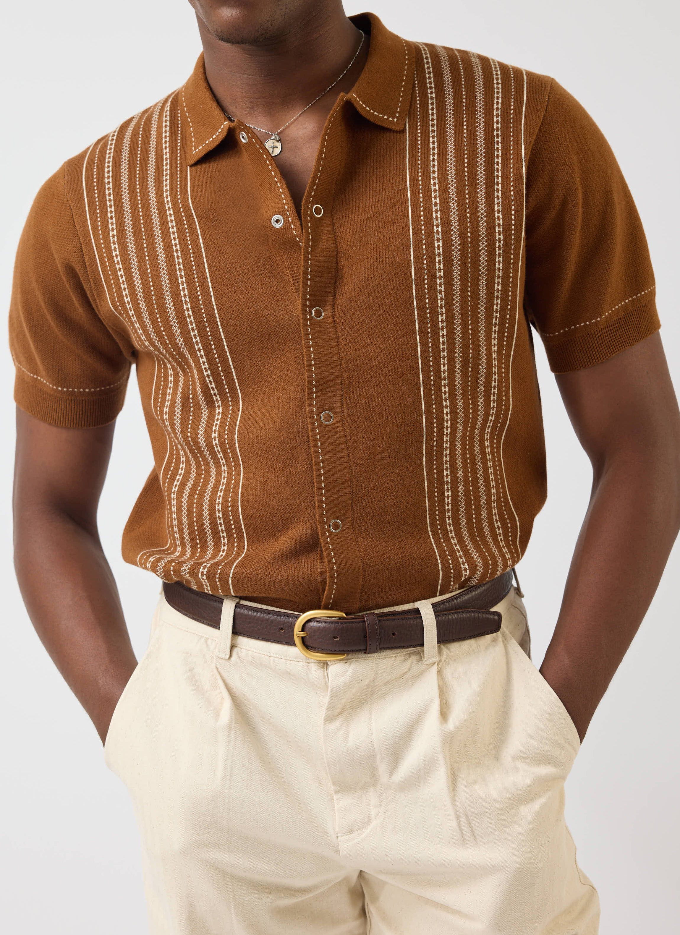Accolades Knitted Short Sleeve Shirt | Cotton | Tobacco Brown - Image 9