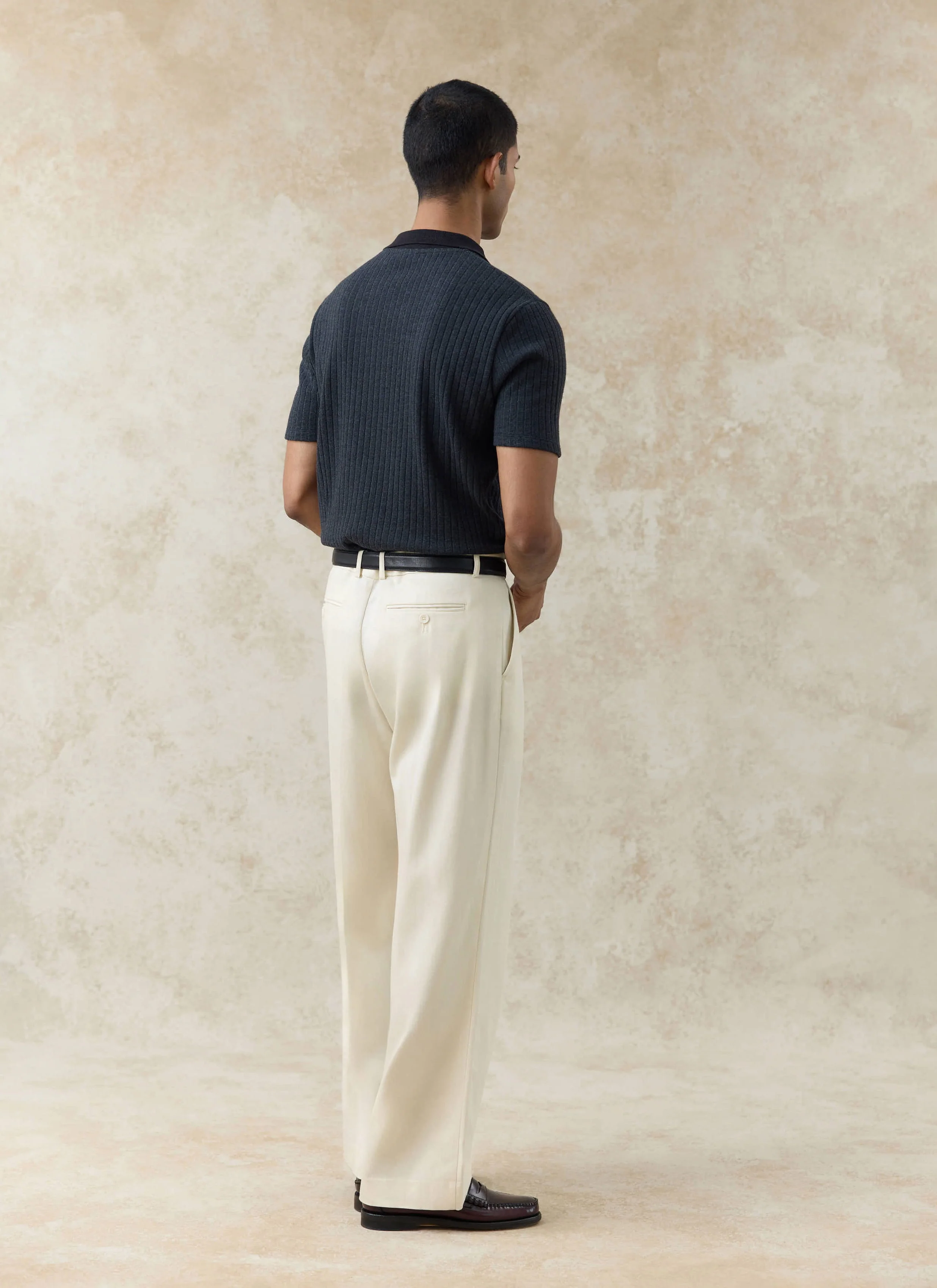 Anthony Ribbed Polo | Cotton | Black - Image 3