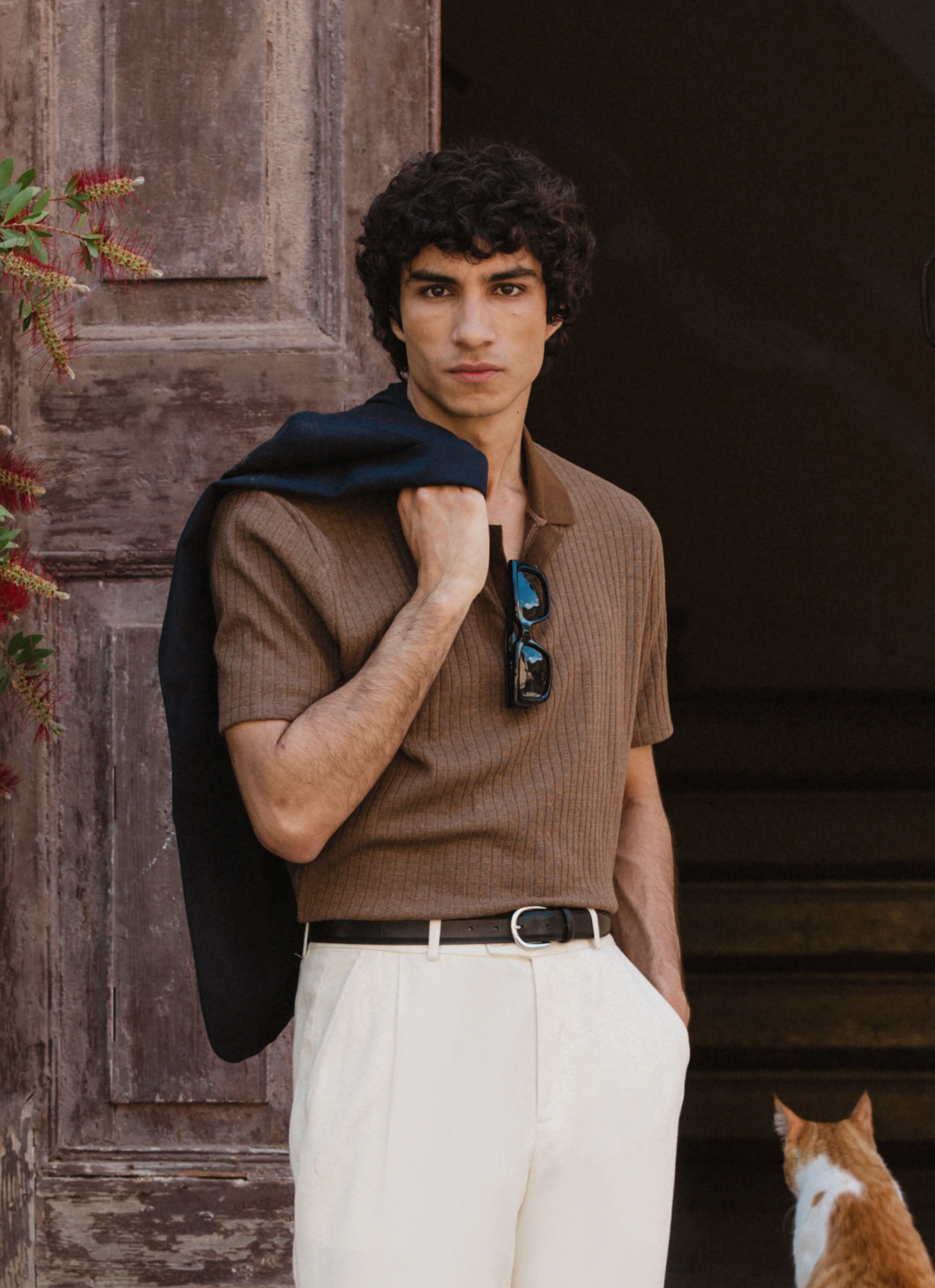 Anthony Ribbed Polo | Cotton | Espresso