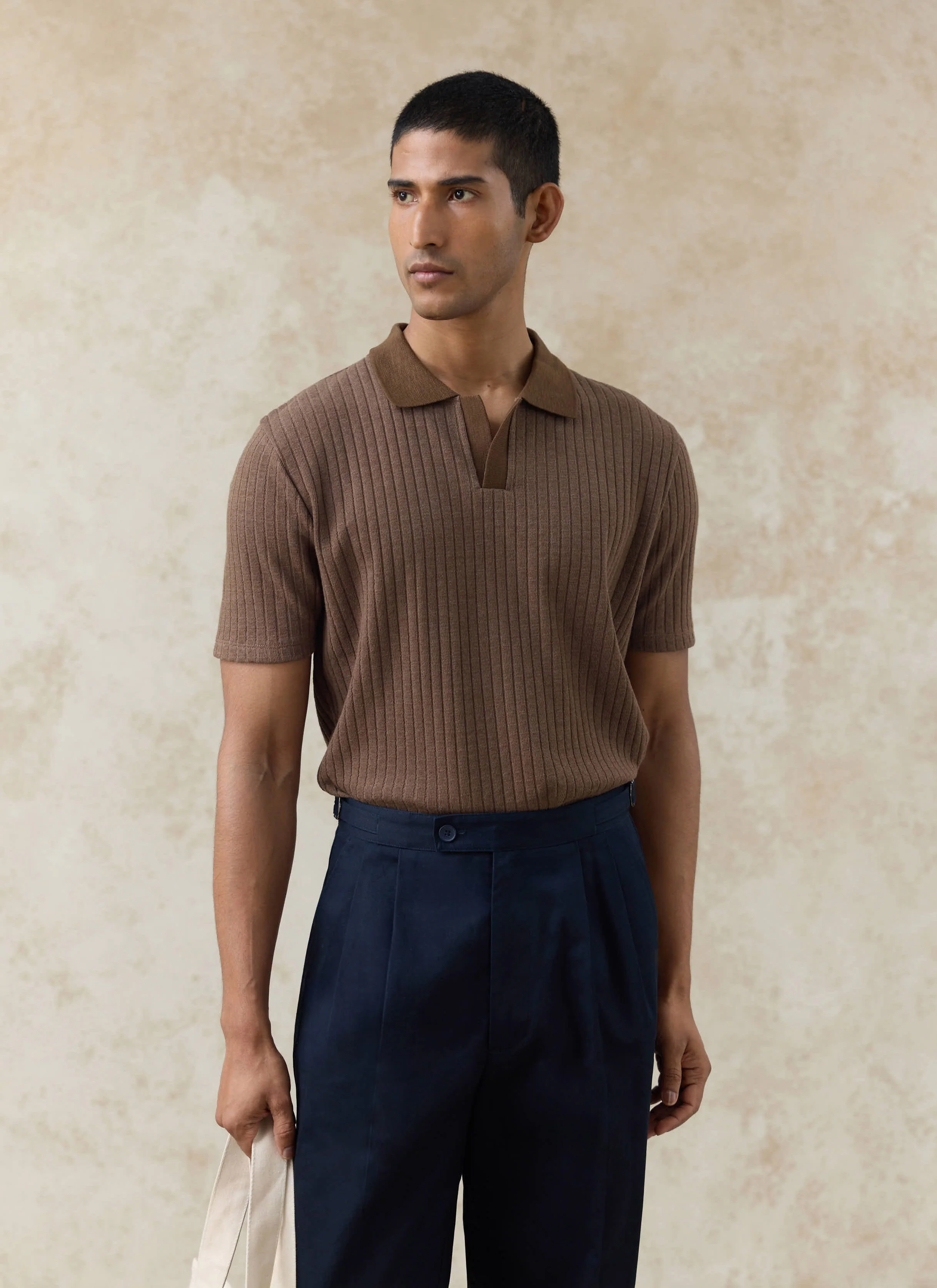 Anthony Ribbed Polo | Cotton | Espresso - Image 3