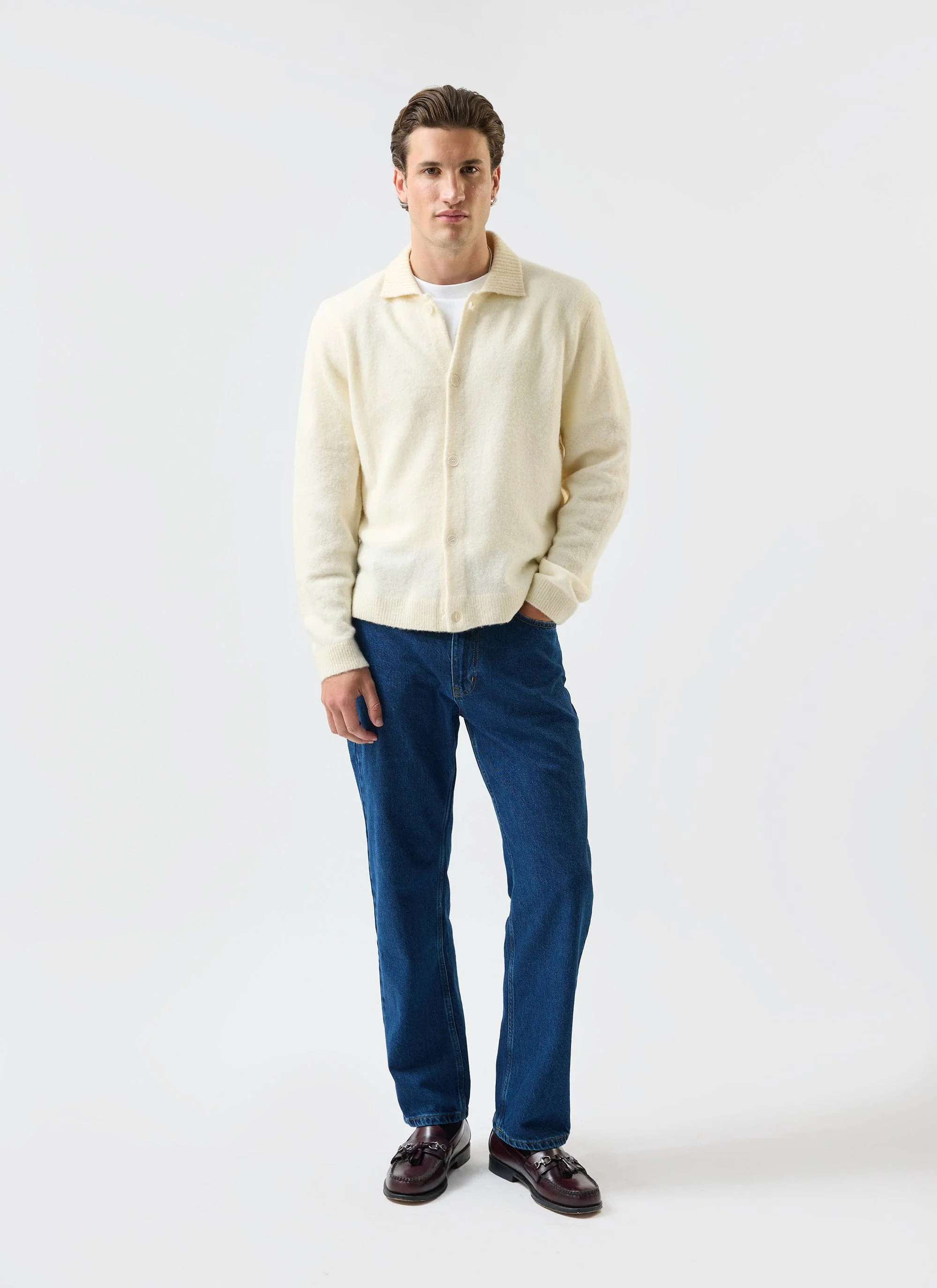 Archive Wool Knitted Collared Cardigan | Cream - Image 3