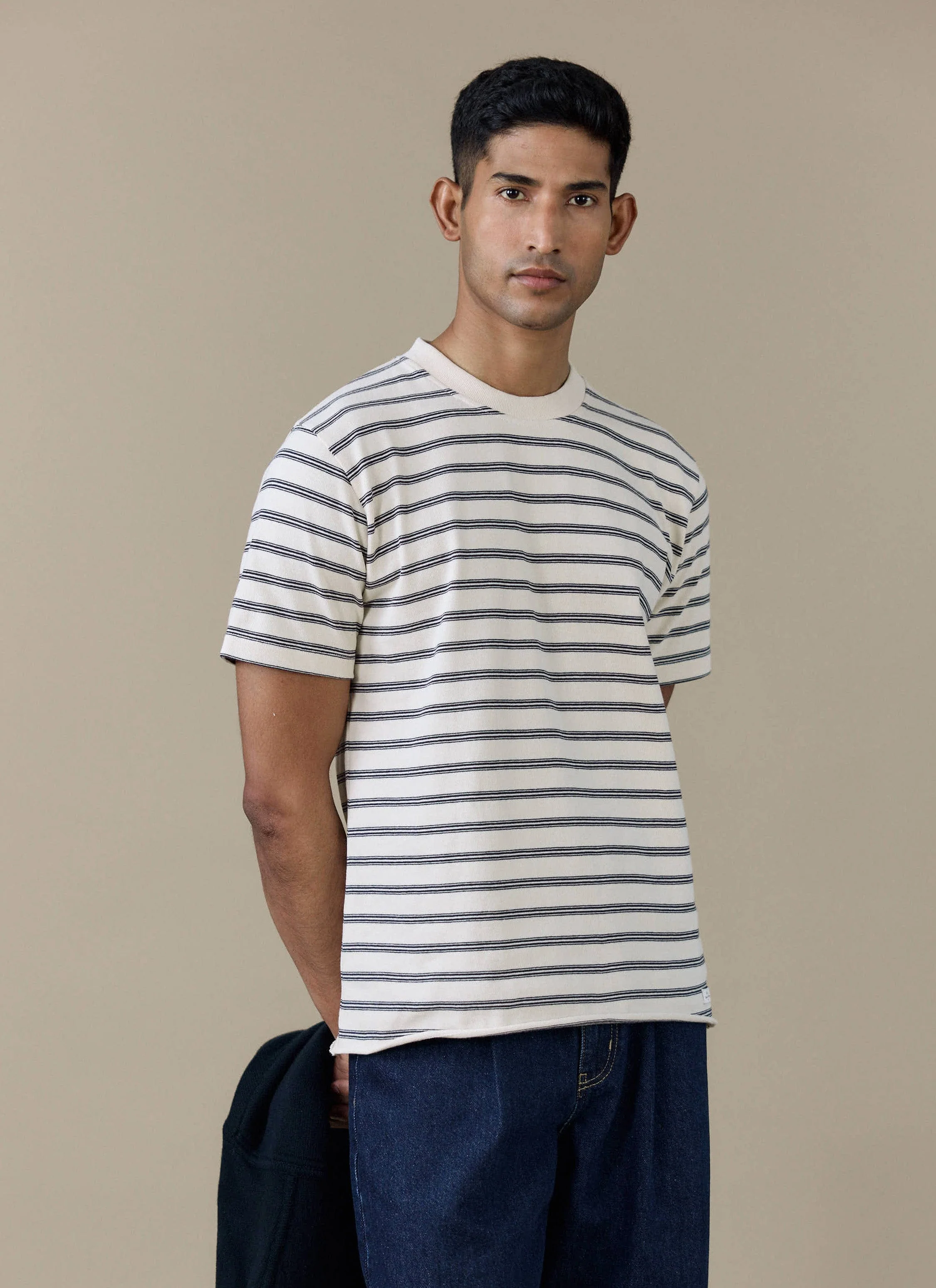 Arlo Raw Hem Breton T Shirt | Organic Cotton | White Stripe - Image 4