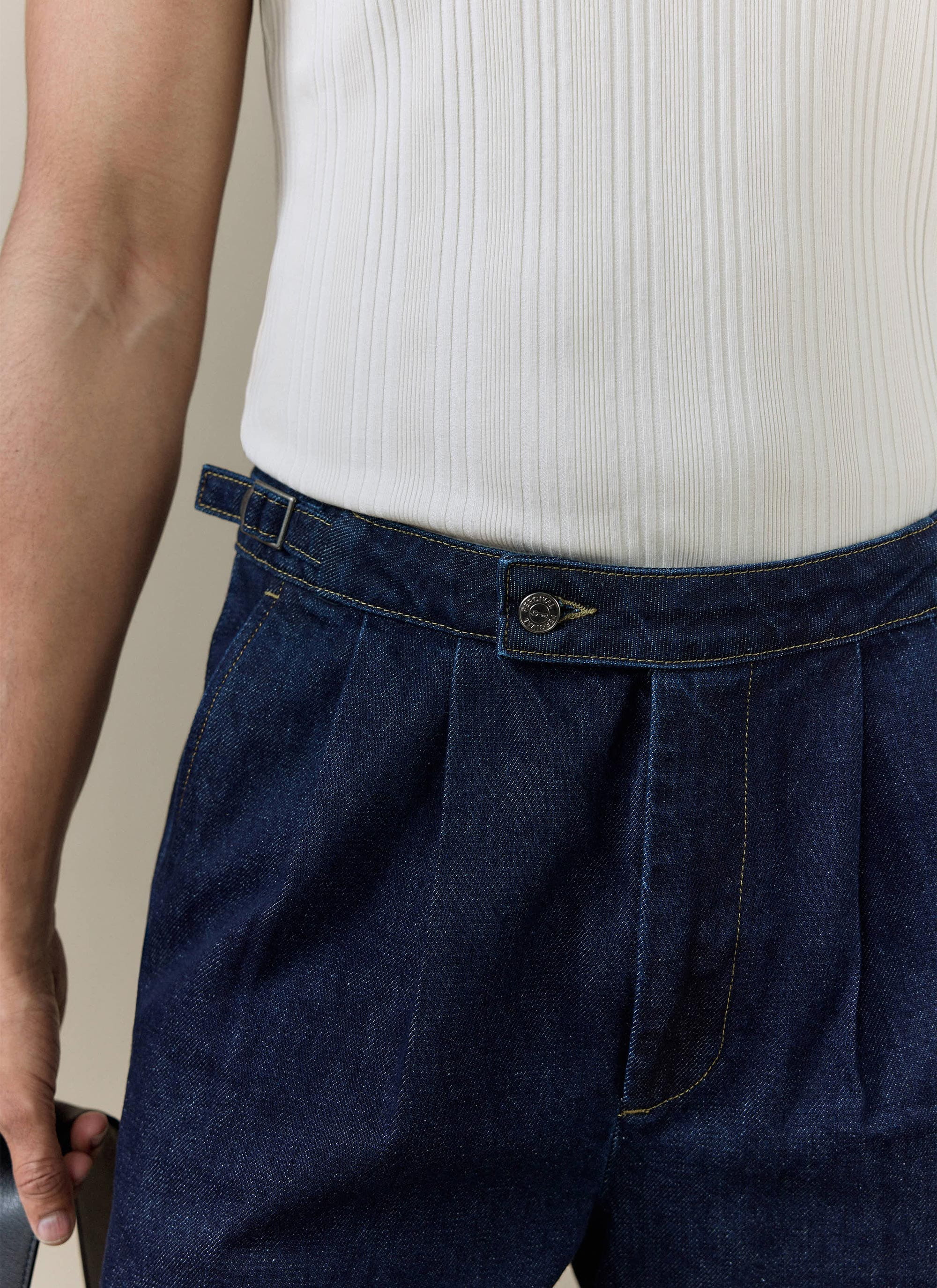 Blake Double Pleated Denim Shorts | Cotton | Dark Indigo - Image 3