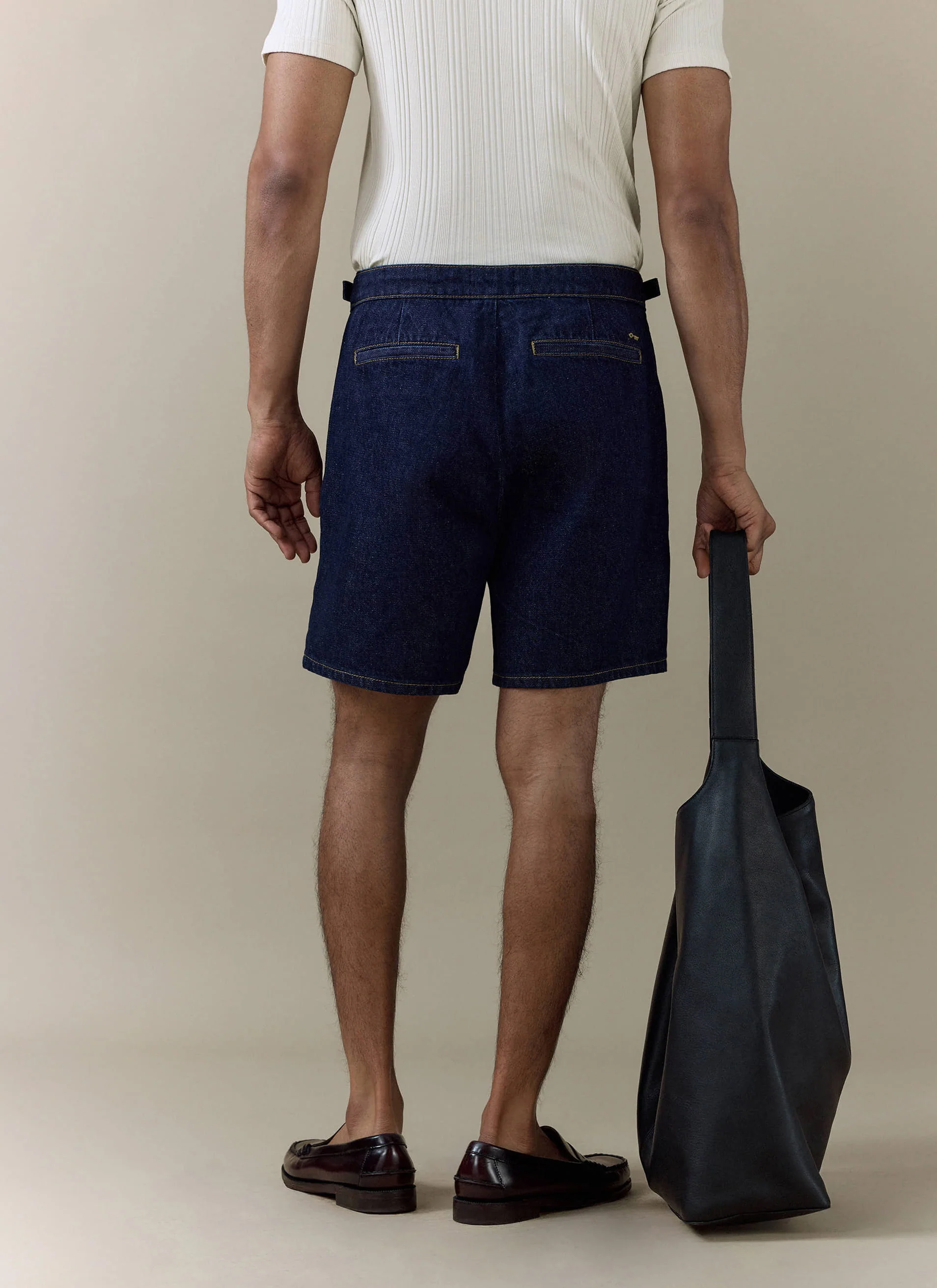 Blake Double Pleated Denim Shorts | Cotton | Dark Indigo - Image 5