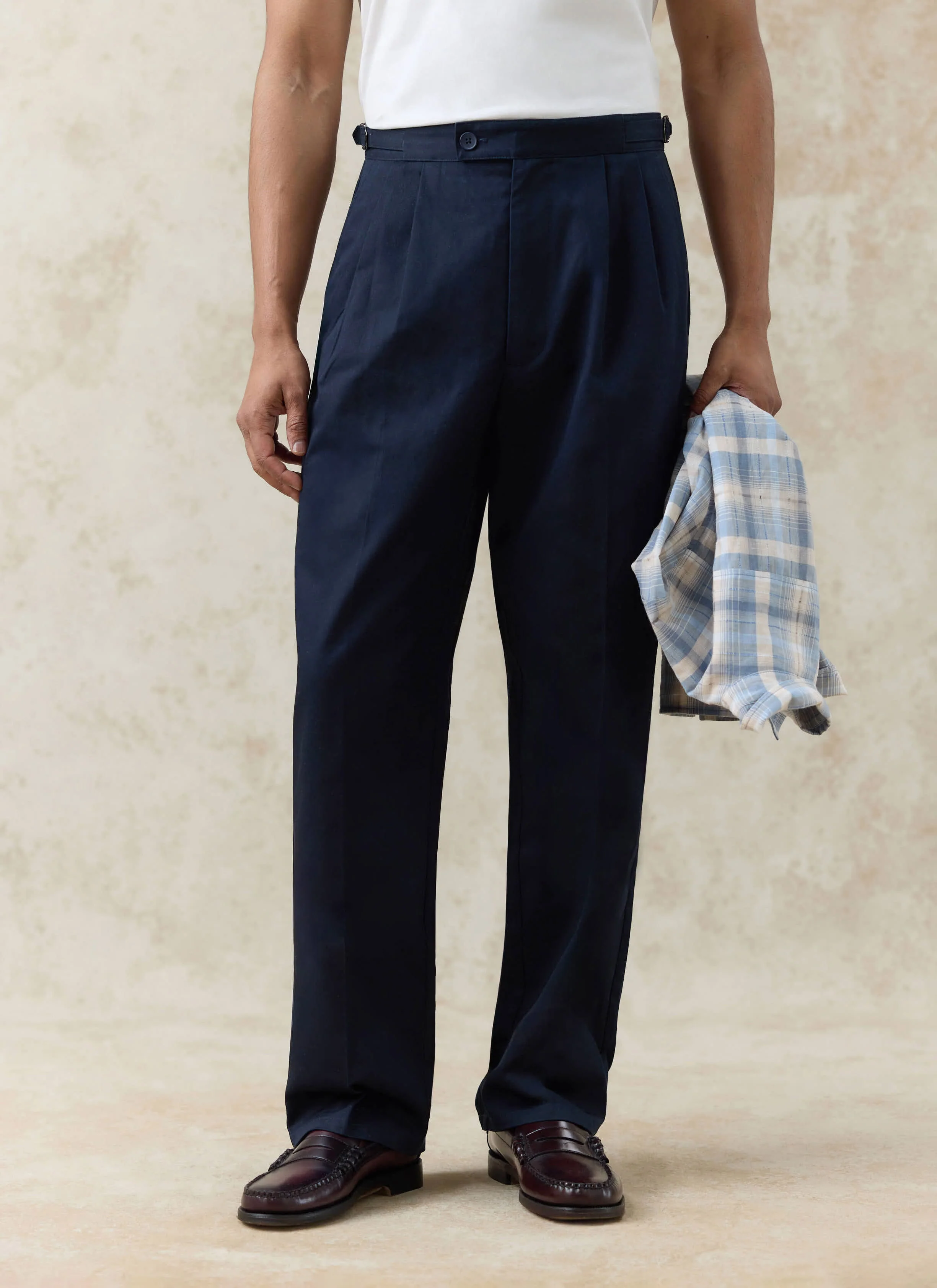 Blake Double Pleated Trousers | Cotton | Navy - Image 4