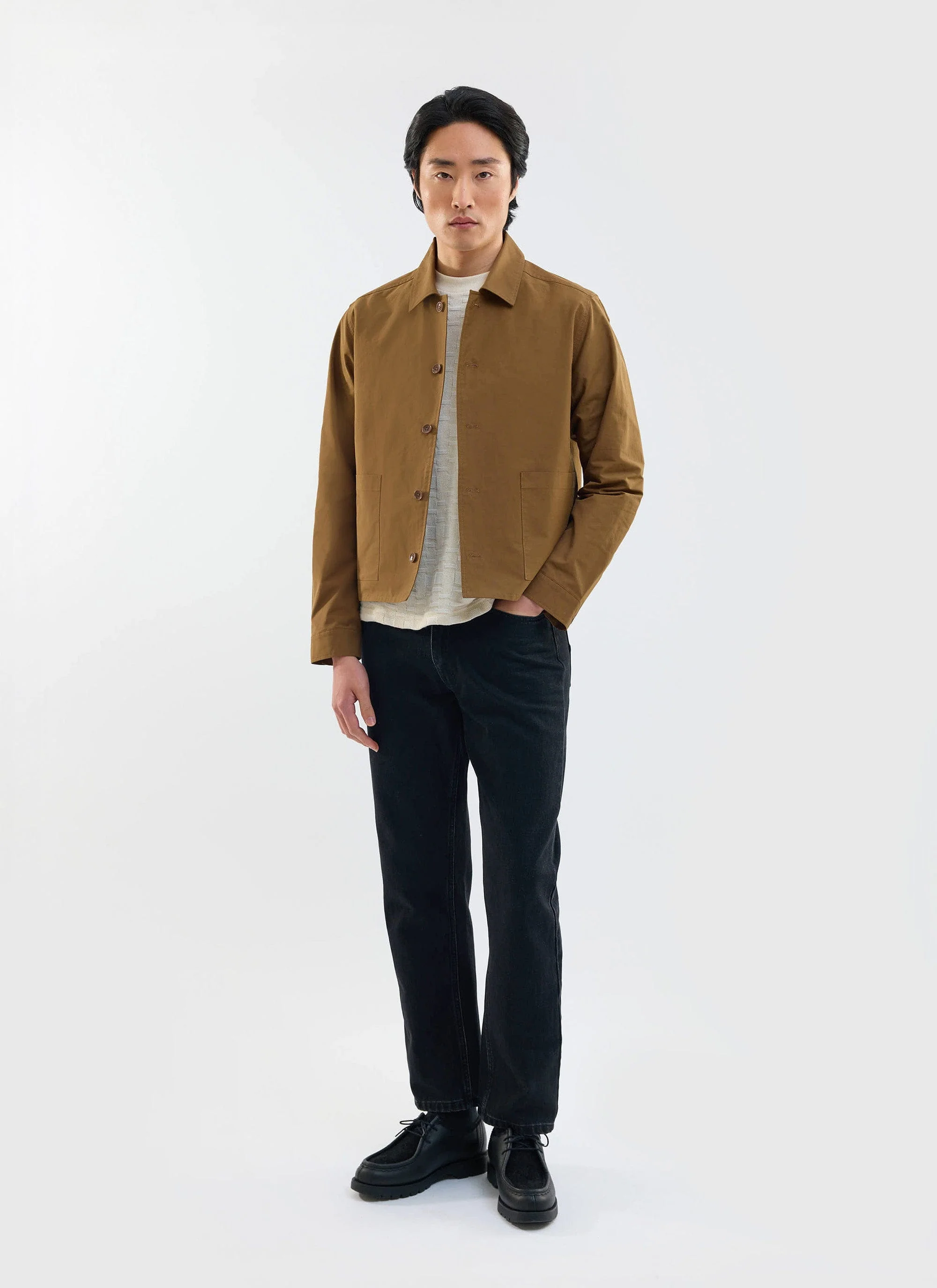 Boxy Cropped Pocket Overshirt | Brown - Image 9
