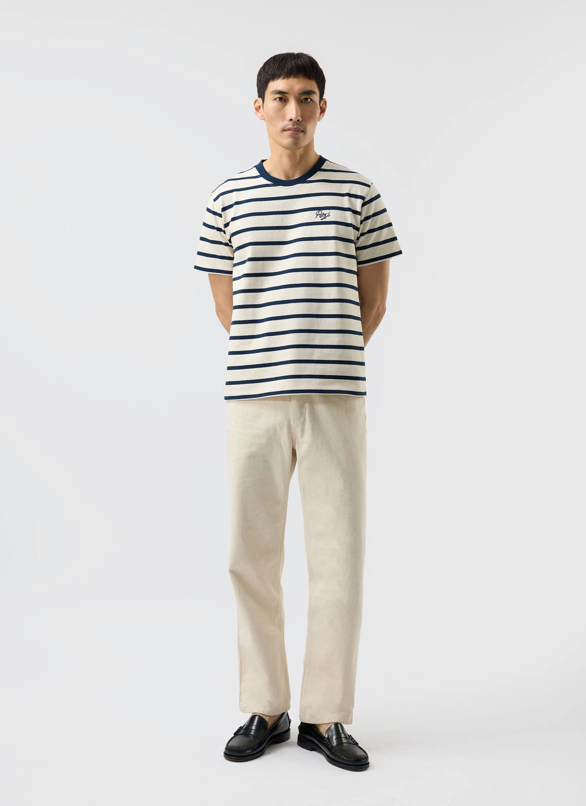 Breton Stripe T Shirt | Organic Cotton | Cream with Navy - Image 2