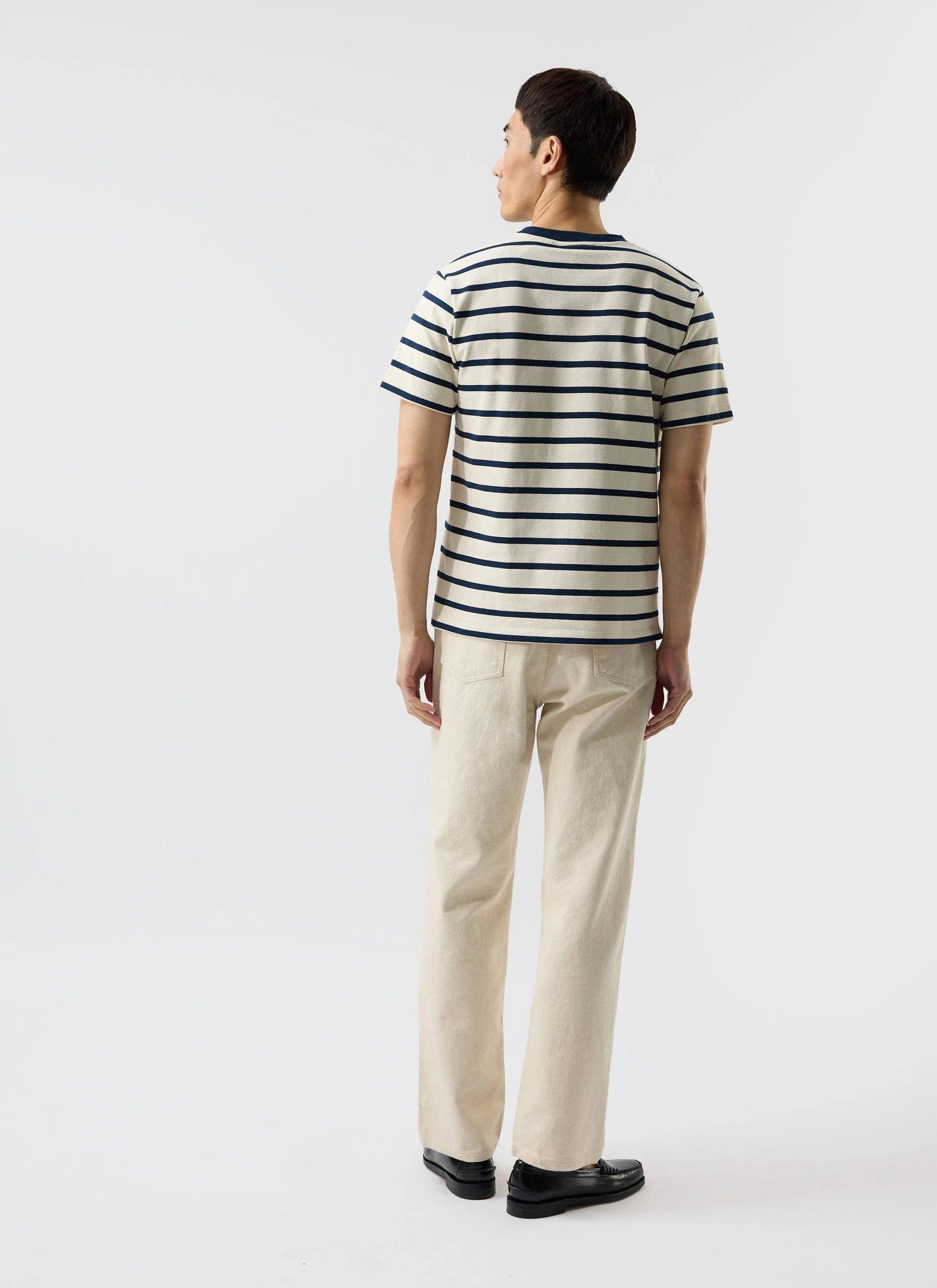 Breton Stripe T Shirt | Organic Cotton | Cream with Navy - Image 3