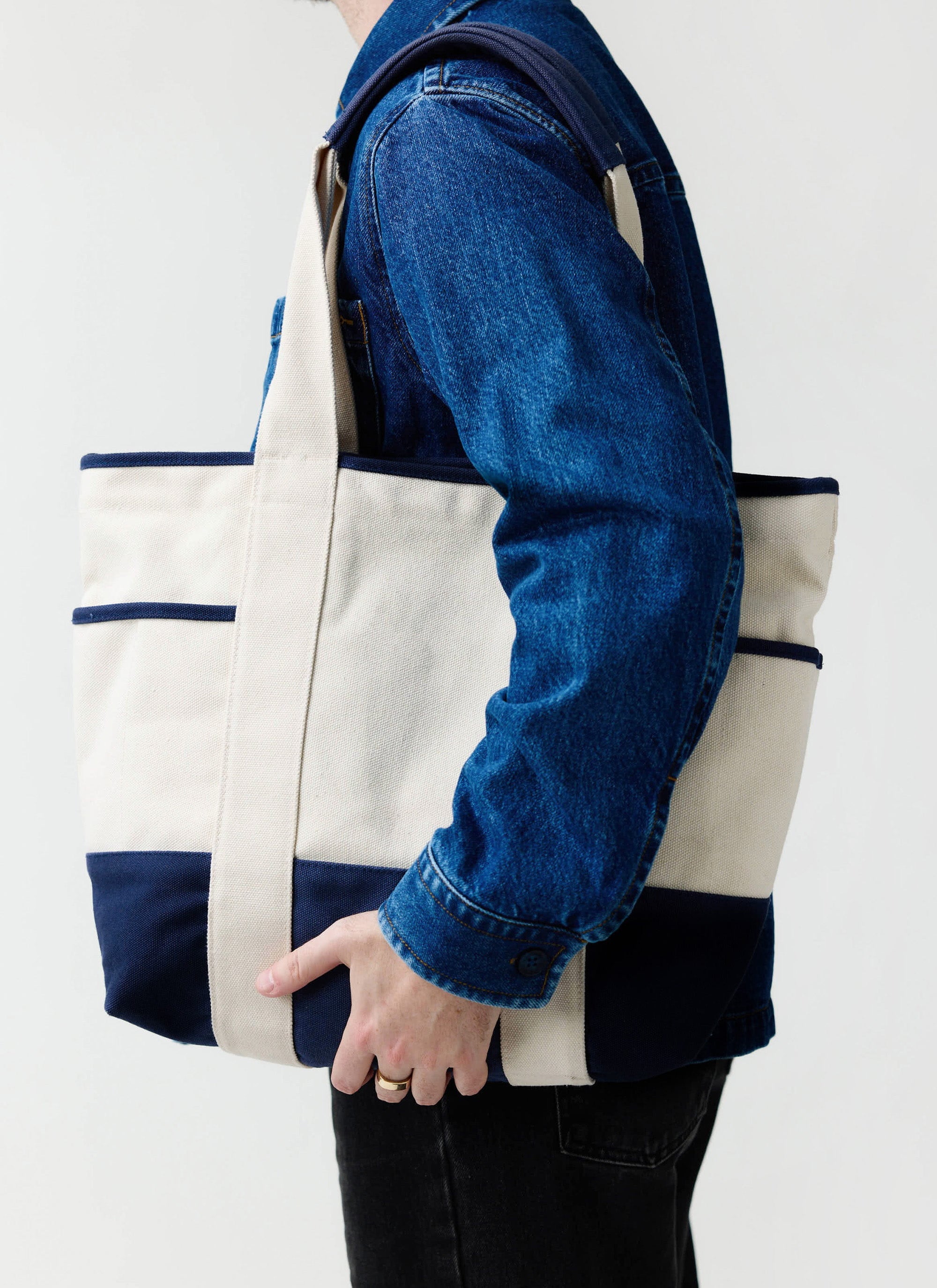 Tote Bag | Cotton Canvas | Cream Navy - Image 2
