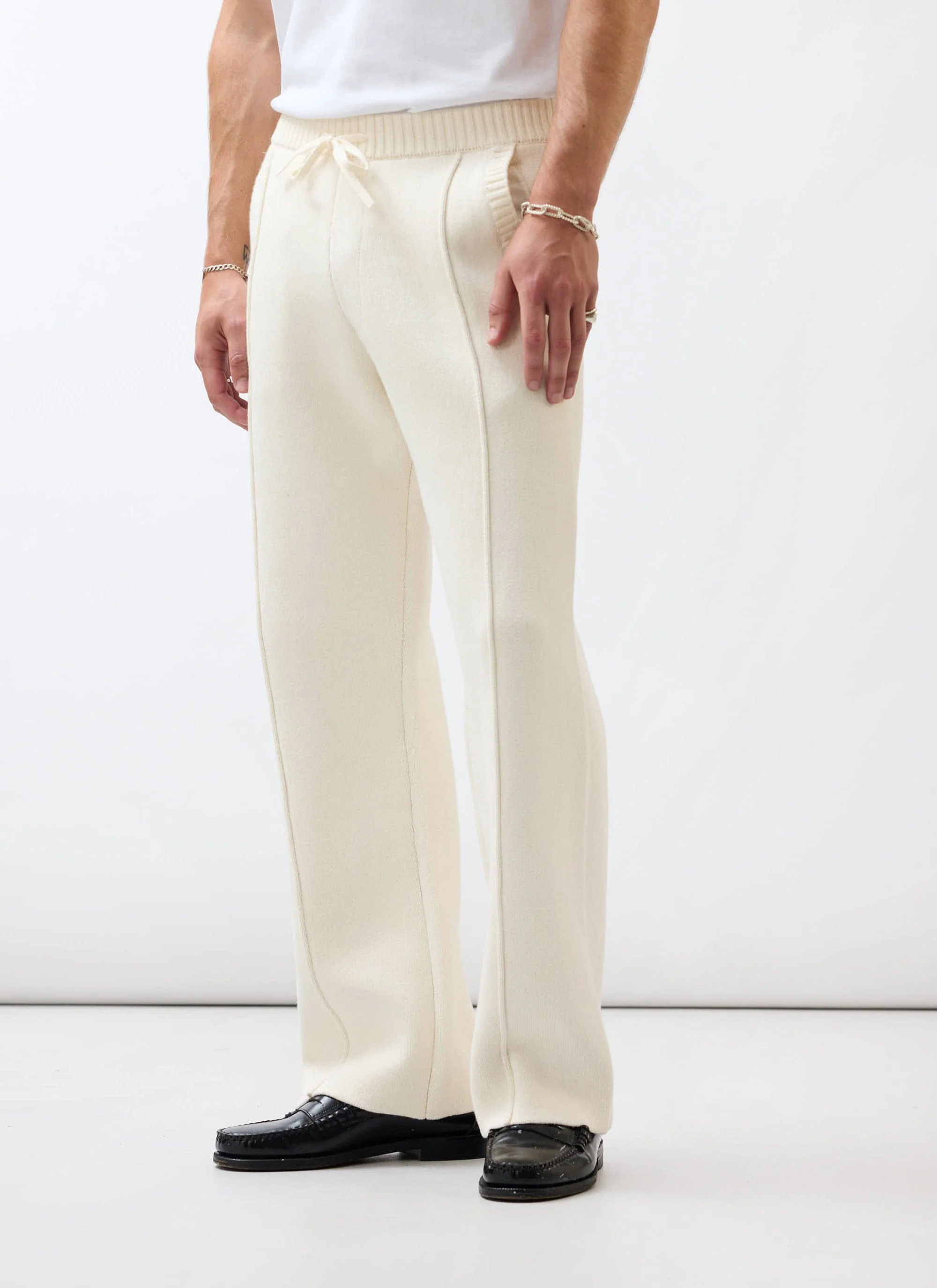 Chronicle Knitted Straight Leg Trackpants | Cotton | Cream - Image 4