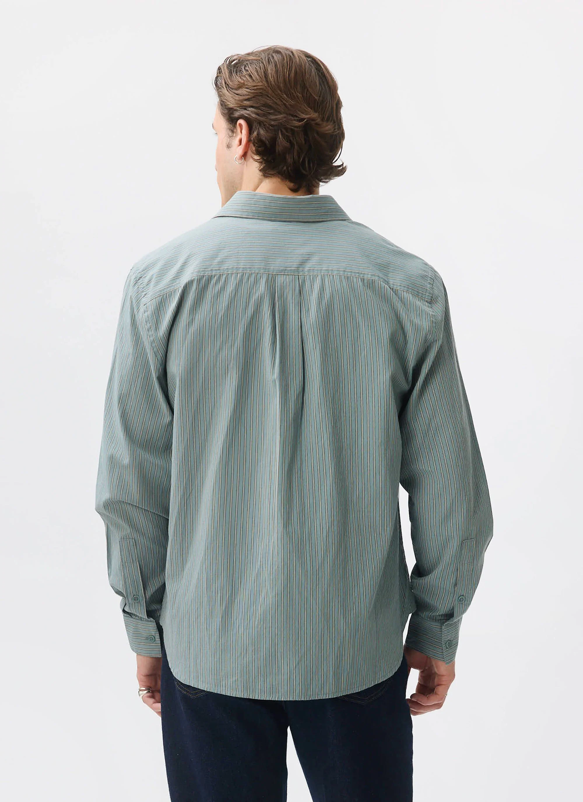Clancy Striped Long Sleeve Shirt | Cotton | Blue - Image 6
