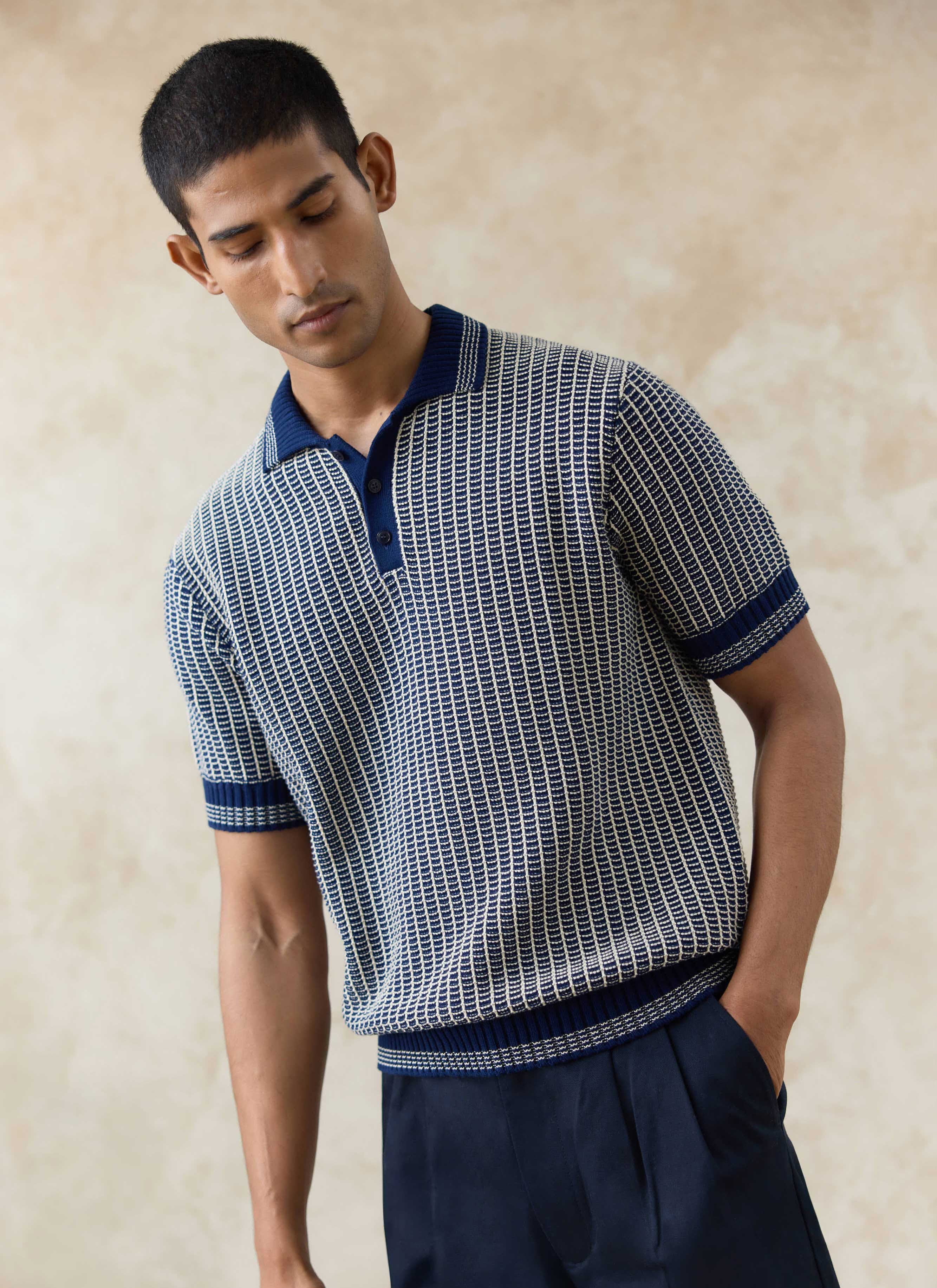 Claude Knitted Polo | Cotton | Navy - Image 3