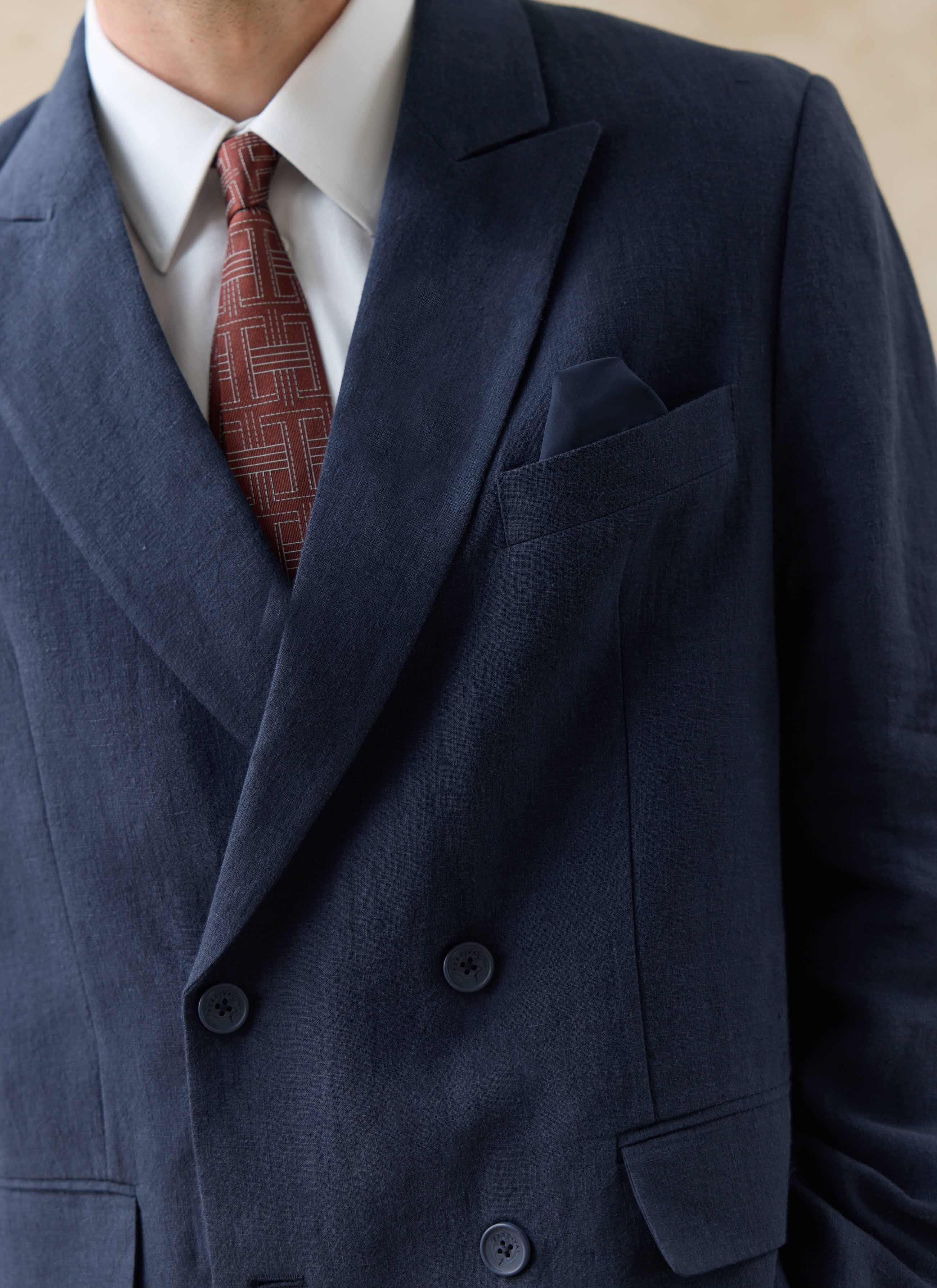 Clifton Double Breasted Blazer | Linen | Navy - Image 5
