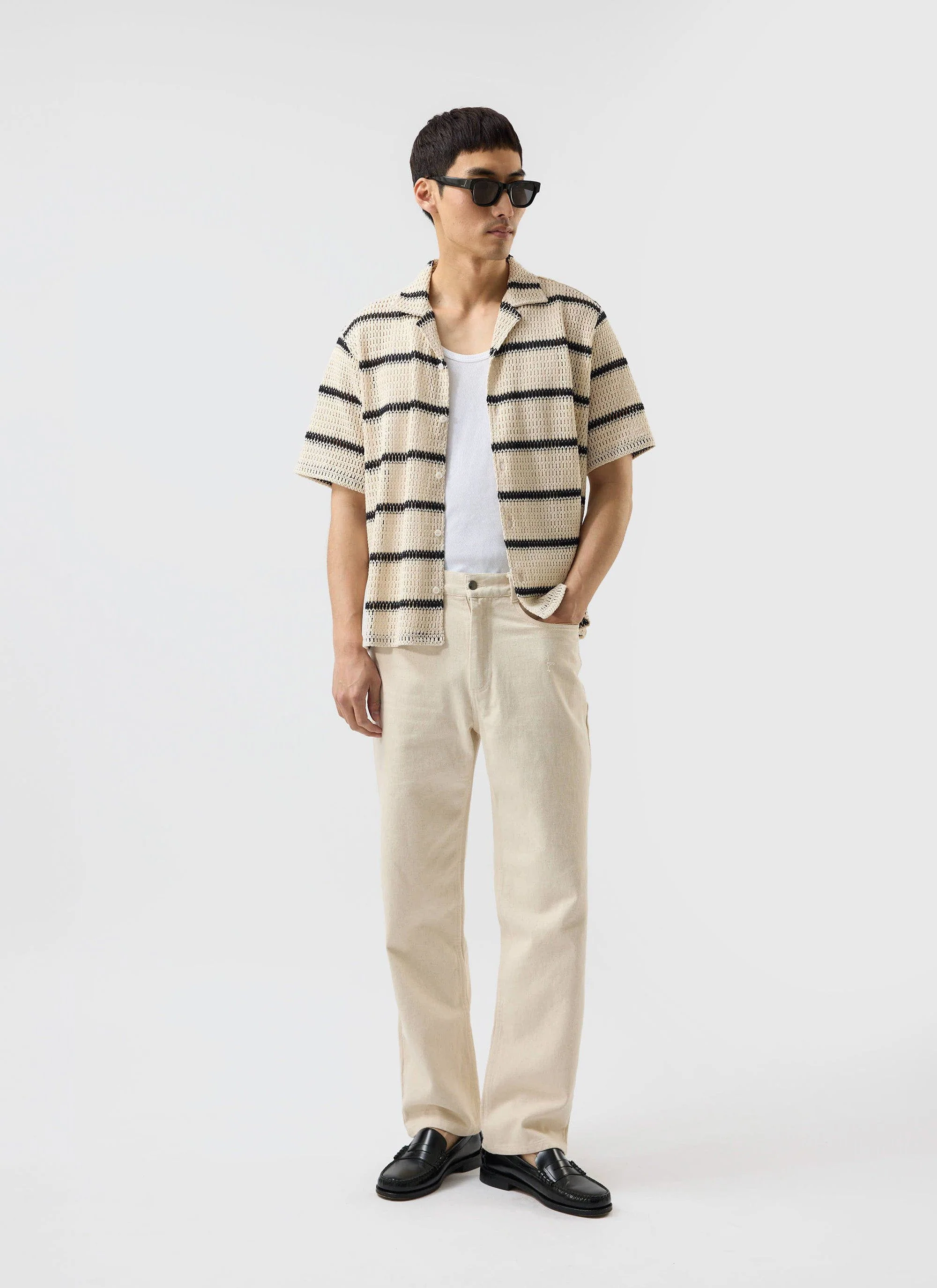Crochet Groundsman Cuban Shirt | Cream with Black - Image 8