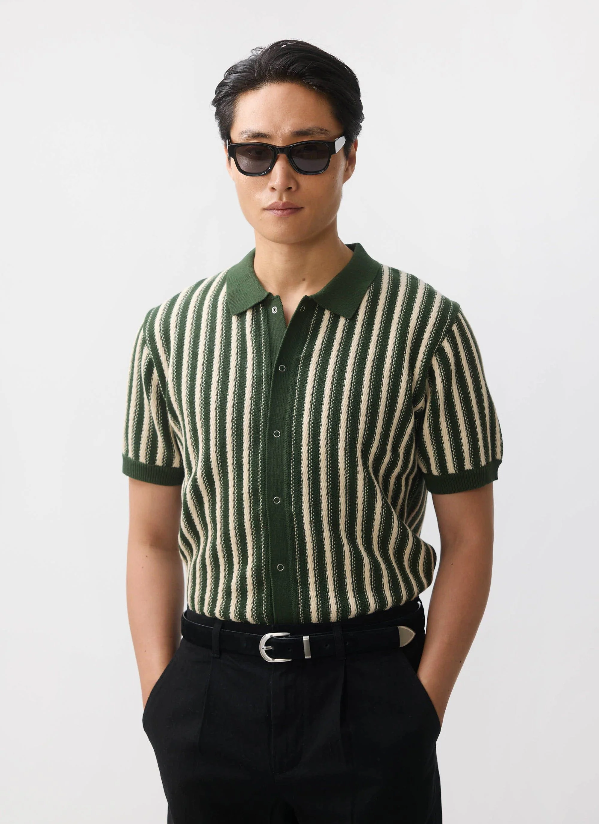 Collins Micro Cable Knitted Shirt | Cotton | Green