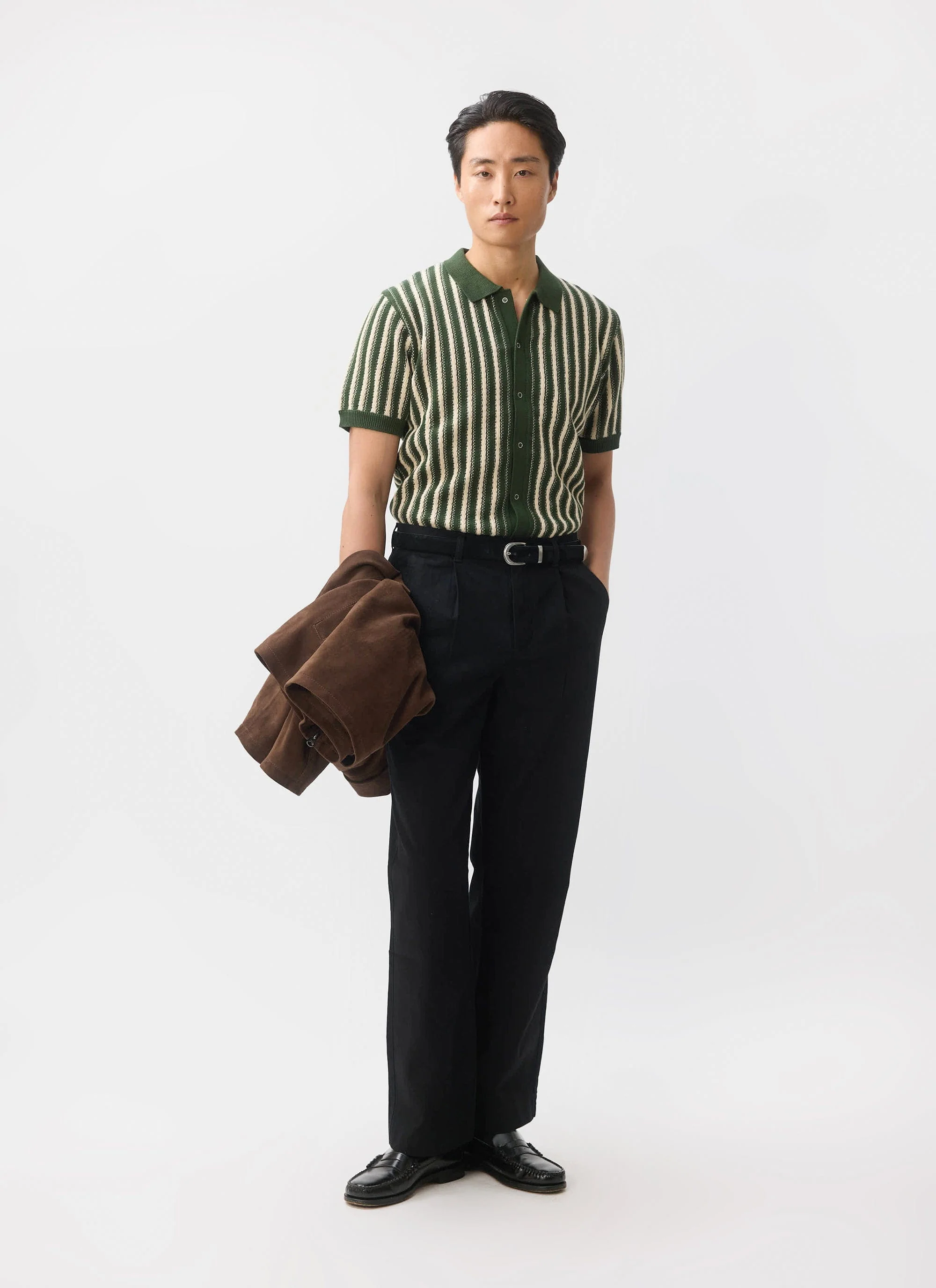 Collins Micro Cable Knitted Shirt | Cotton | Green - Image 3