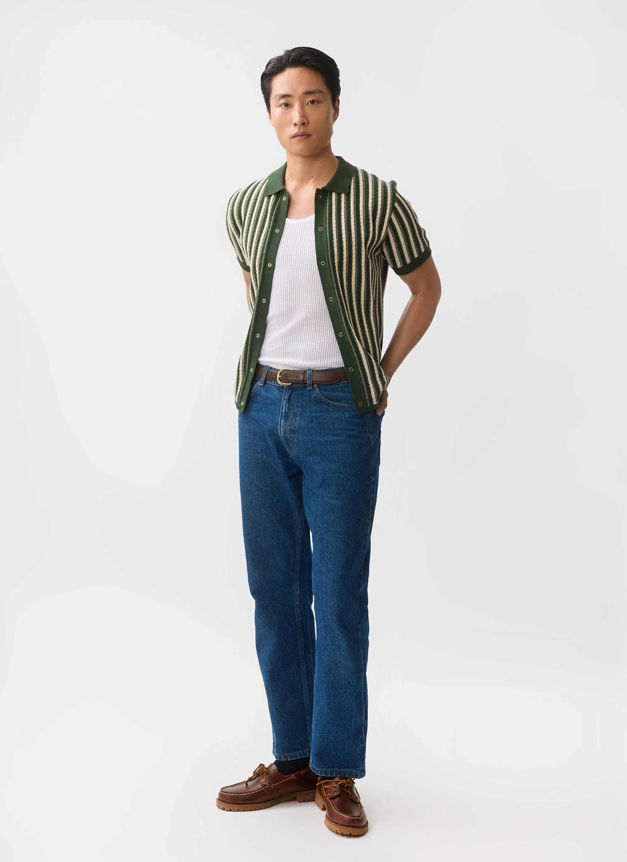 Collins Micro Cable Knitted Shirt | Cotton | Green - Image 4
