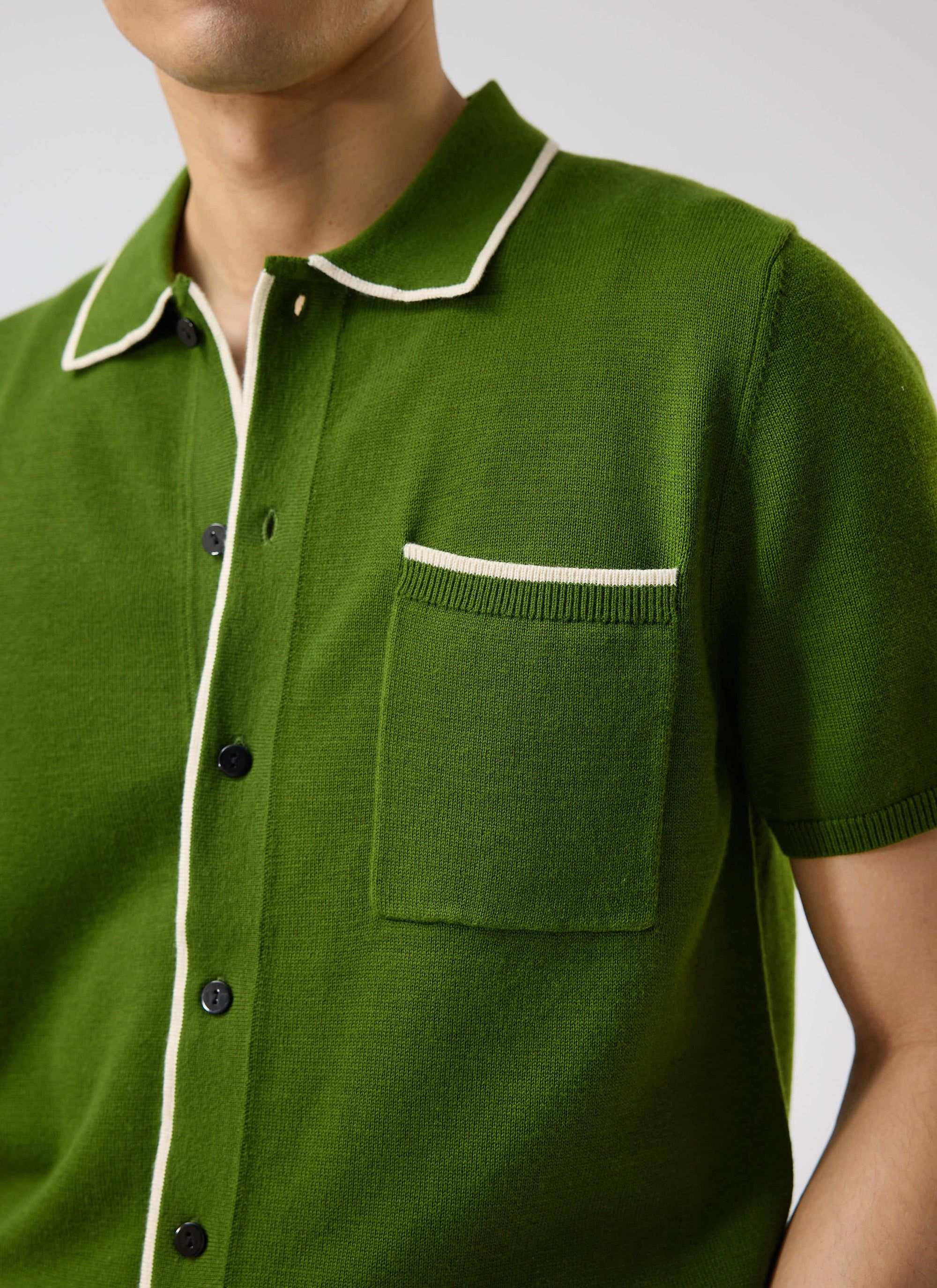 Contrast Trim Shirt | Wool | Forest with Cream - Image 7