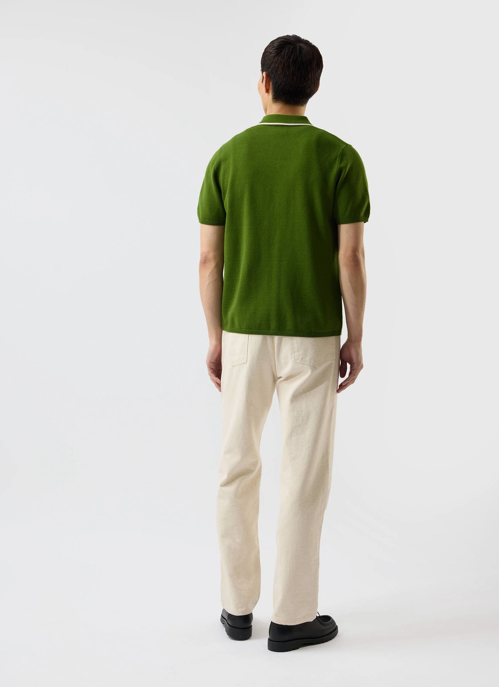 Contrast Trim Shirt | Wool | Forest with Cream - Image 8