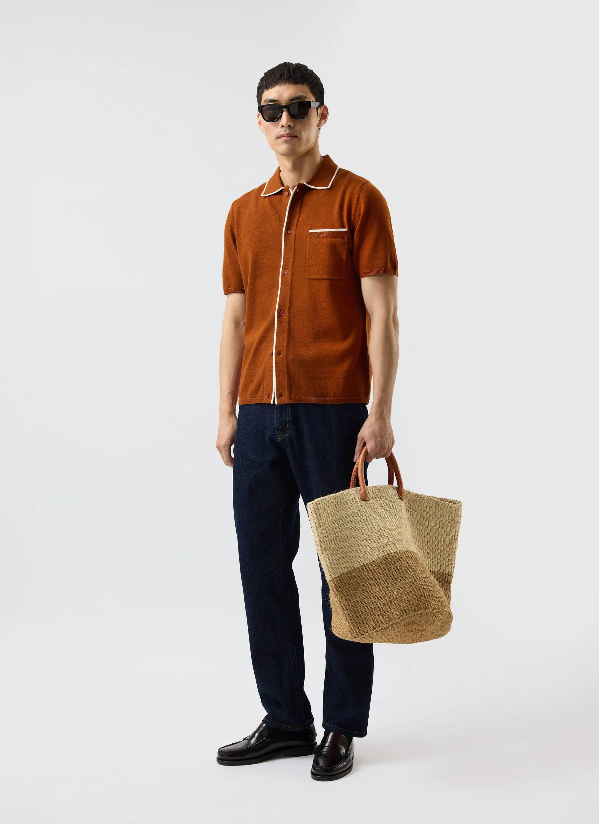 Contrast Trim Shirt | Wool | Rust - Image 10