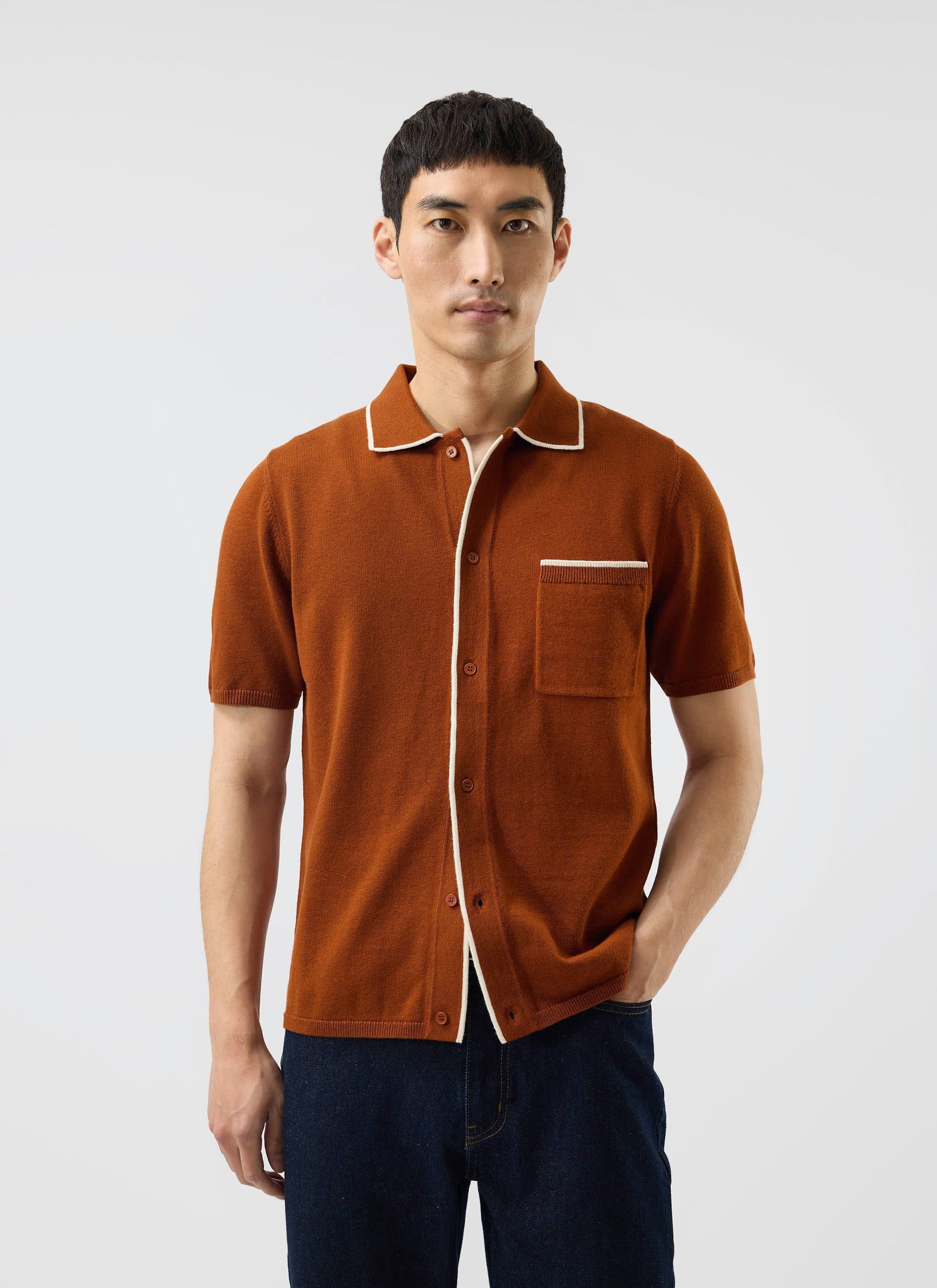 Contrast Trim Shirt | Wool | Rust - Image 3