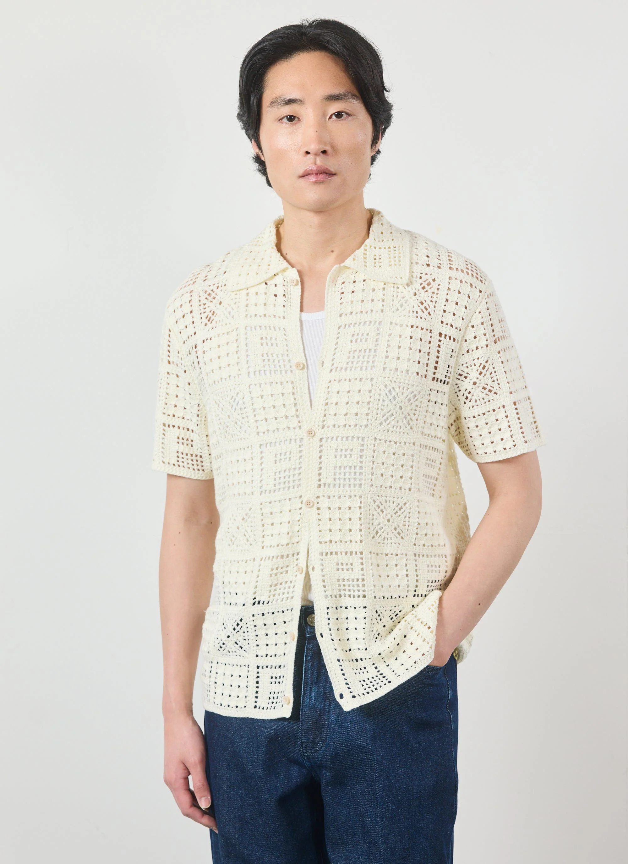 Crochet Groundsman Shirt | Cotton | Cream - Image 3