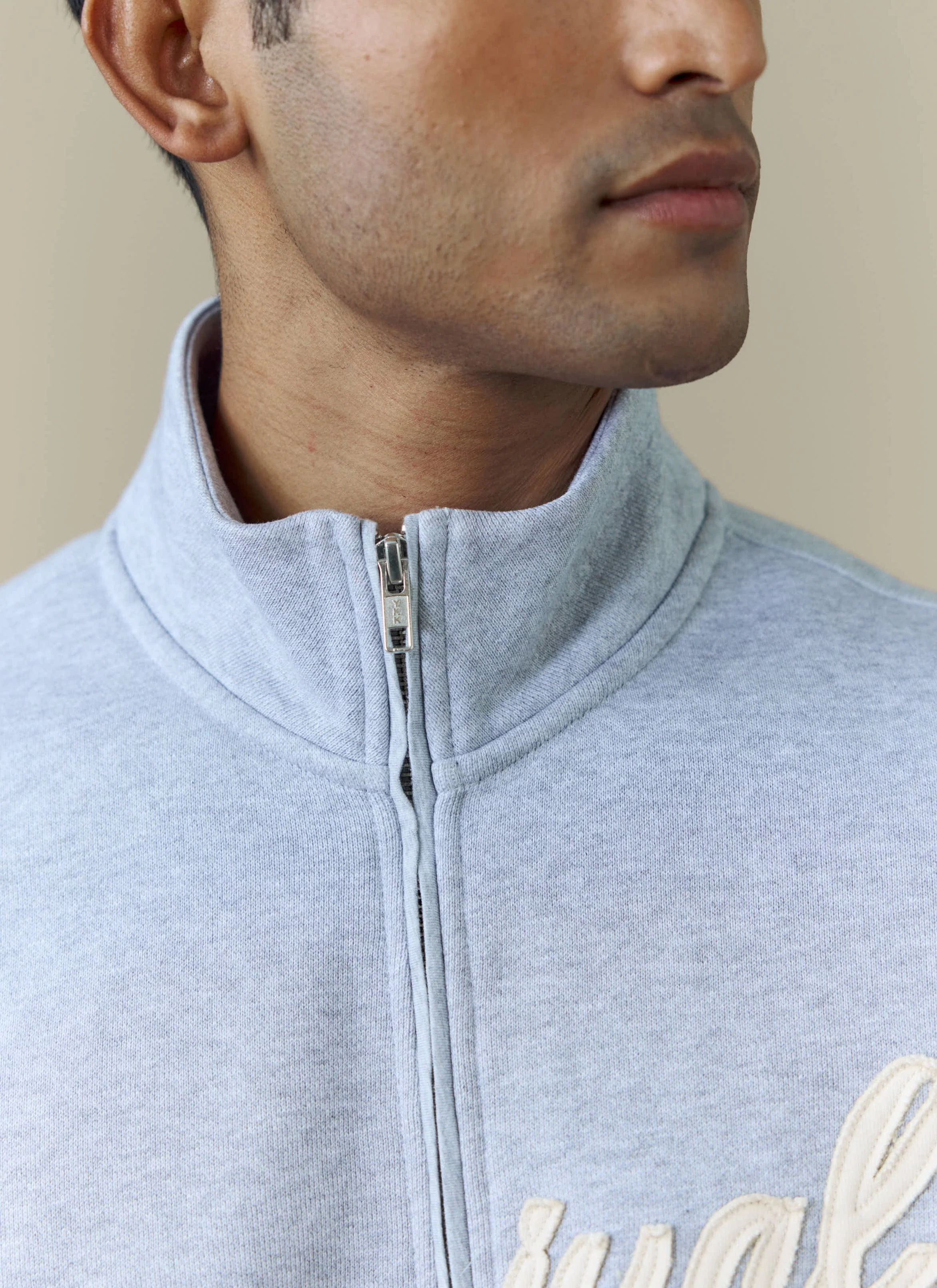Curtis Boxy Zip Funnel Neck Sweatshirt | Cotton | Athletic Grey - Image 10