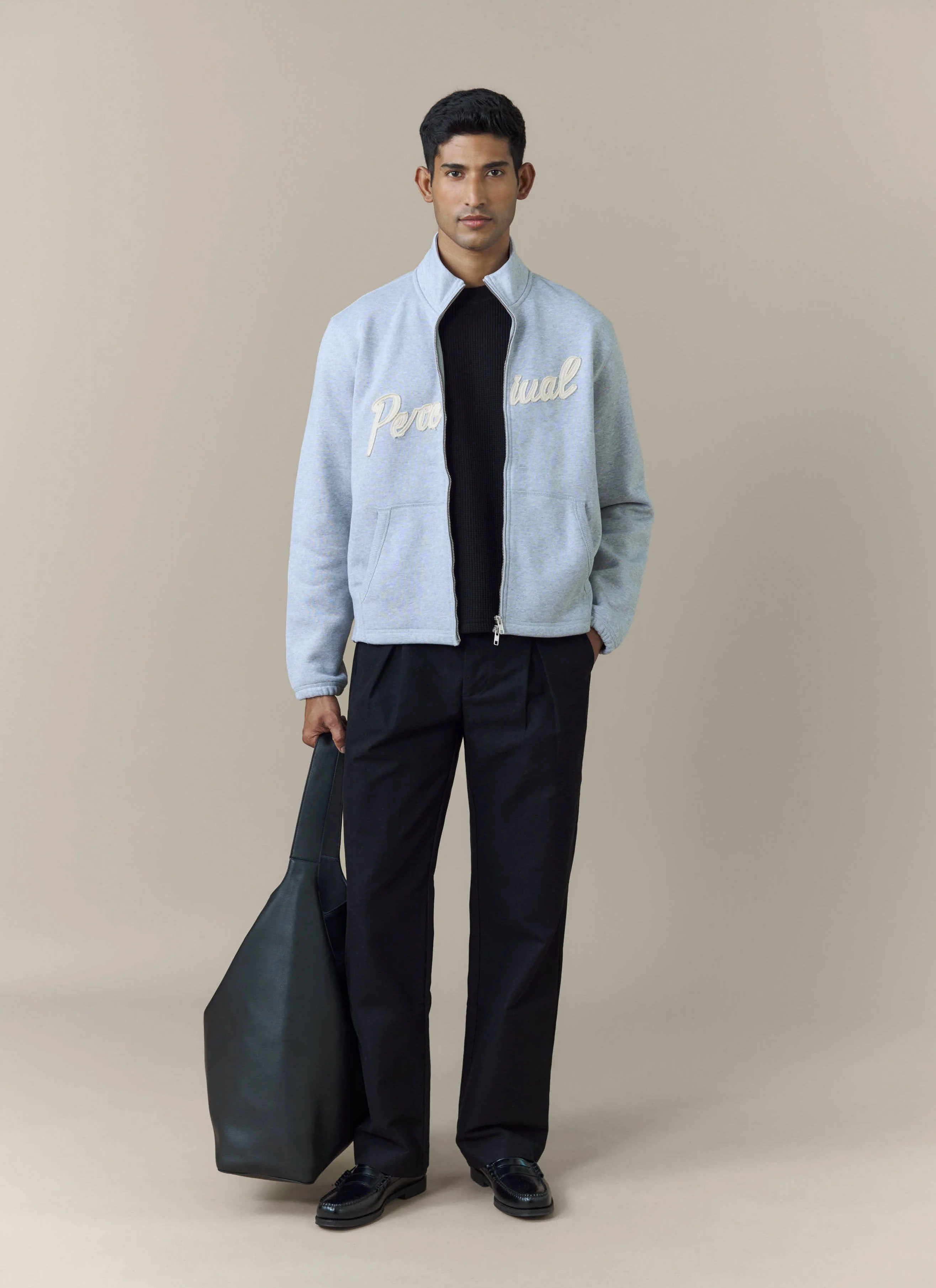 Curtis Boxy Zip Funnel Neck Sweatshirt | Cotton | Athletic Grey - Image 2