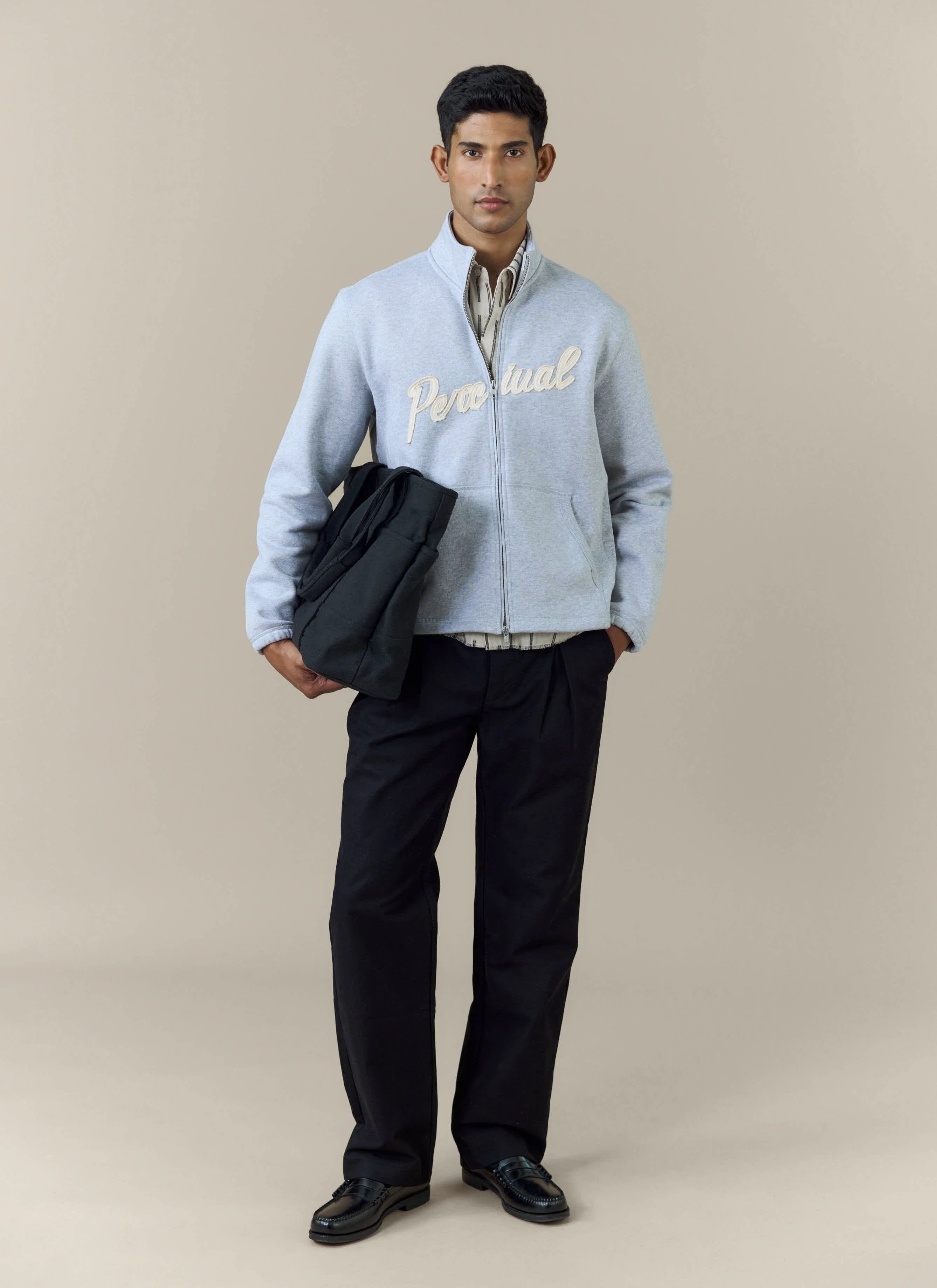 Curtis Boxy Zip Funnel Neck Sweatshirt | Cotton | Athletic Grey - Image 3