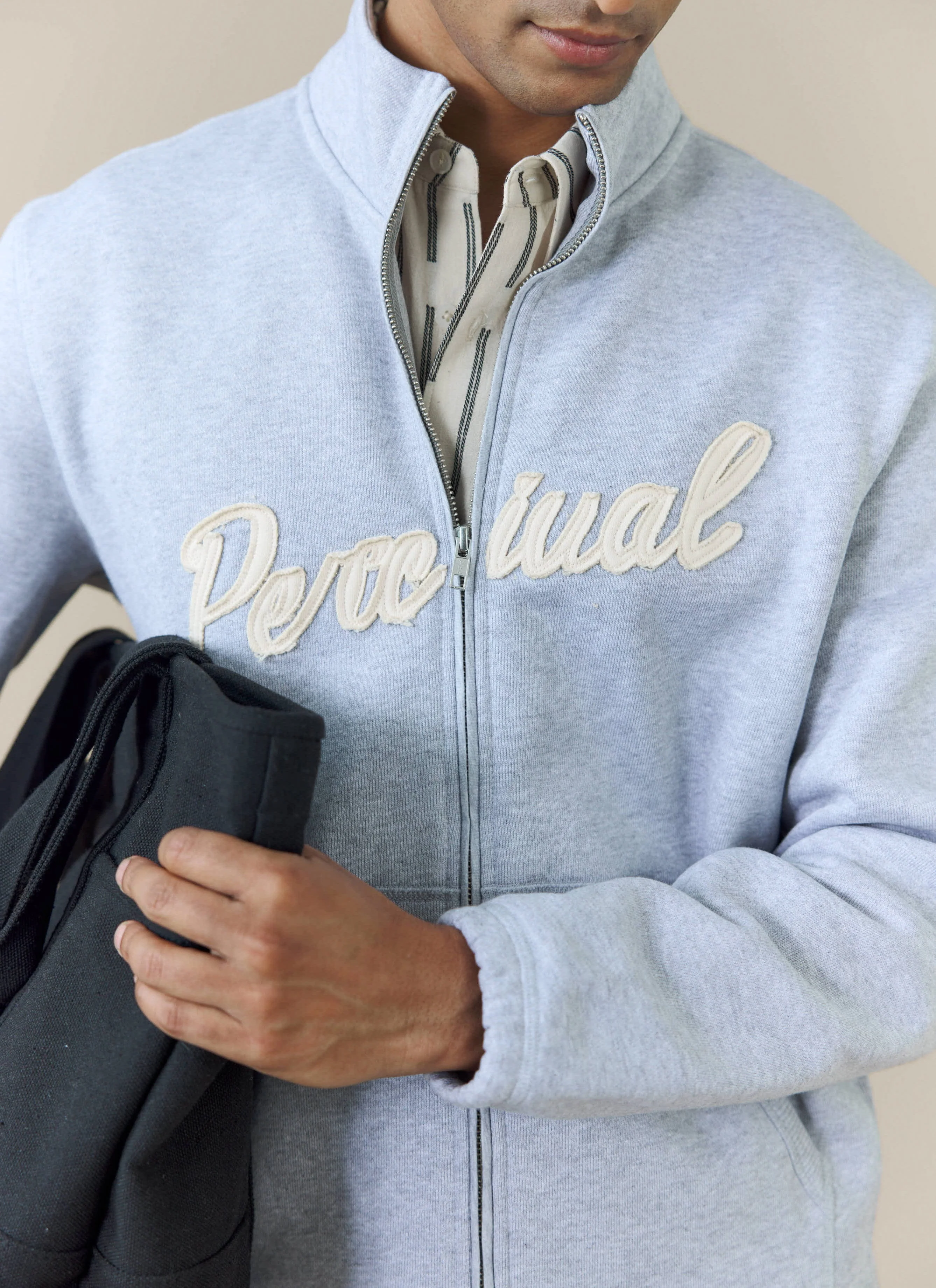 Curtis Boxy Zip Funnel Neck Sweatshirt | Cotton | Athletic Grey - Image 4