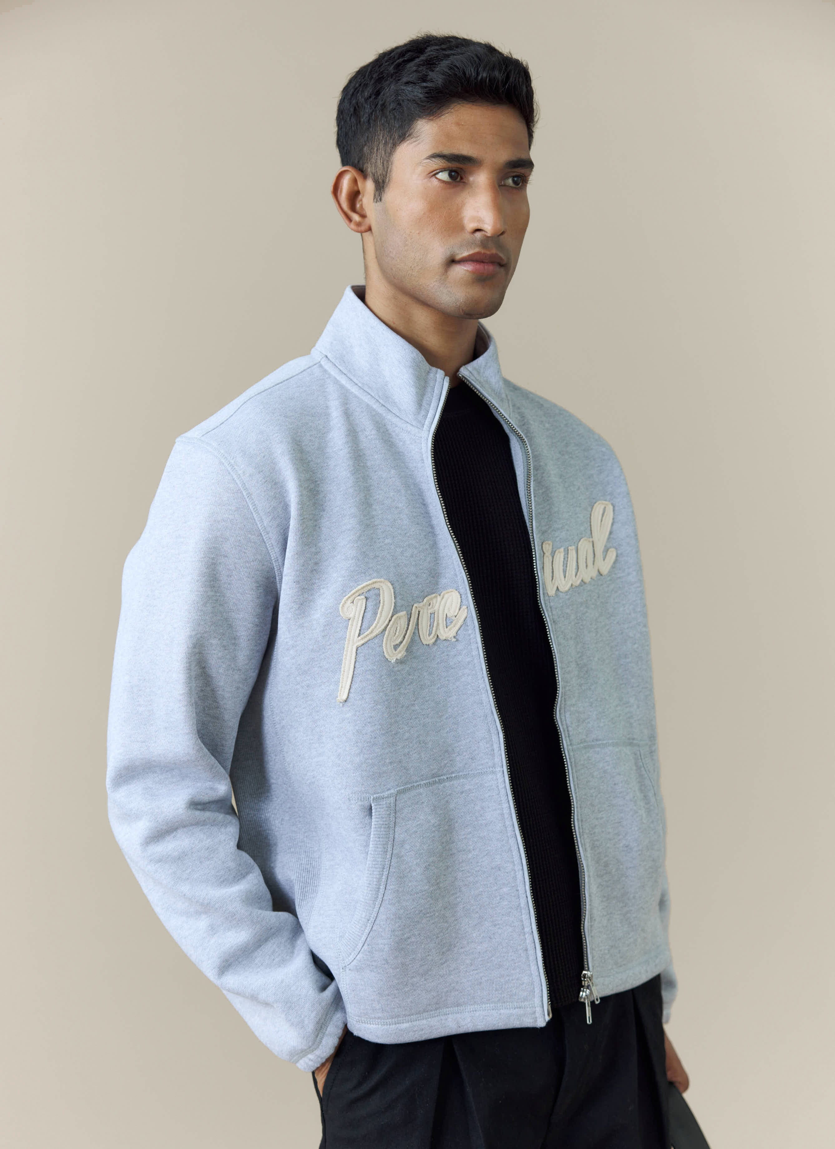 Curtis Boxy Zip Funnel Neck Sweatshirt | Cotton | Athletic Grey - Image 5