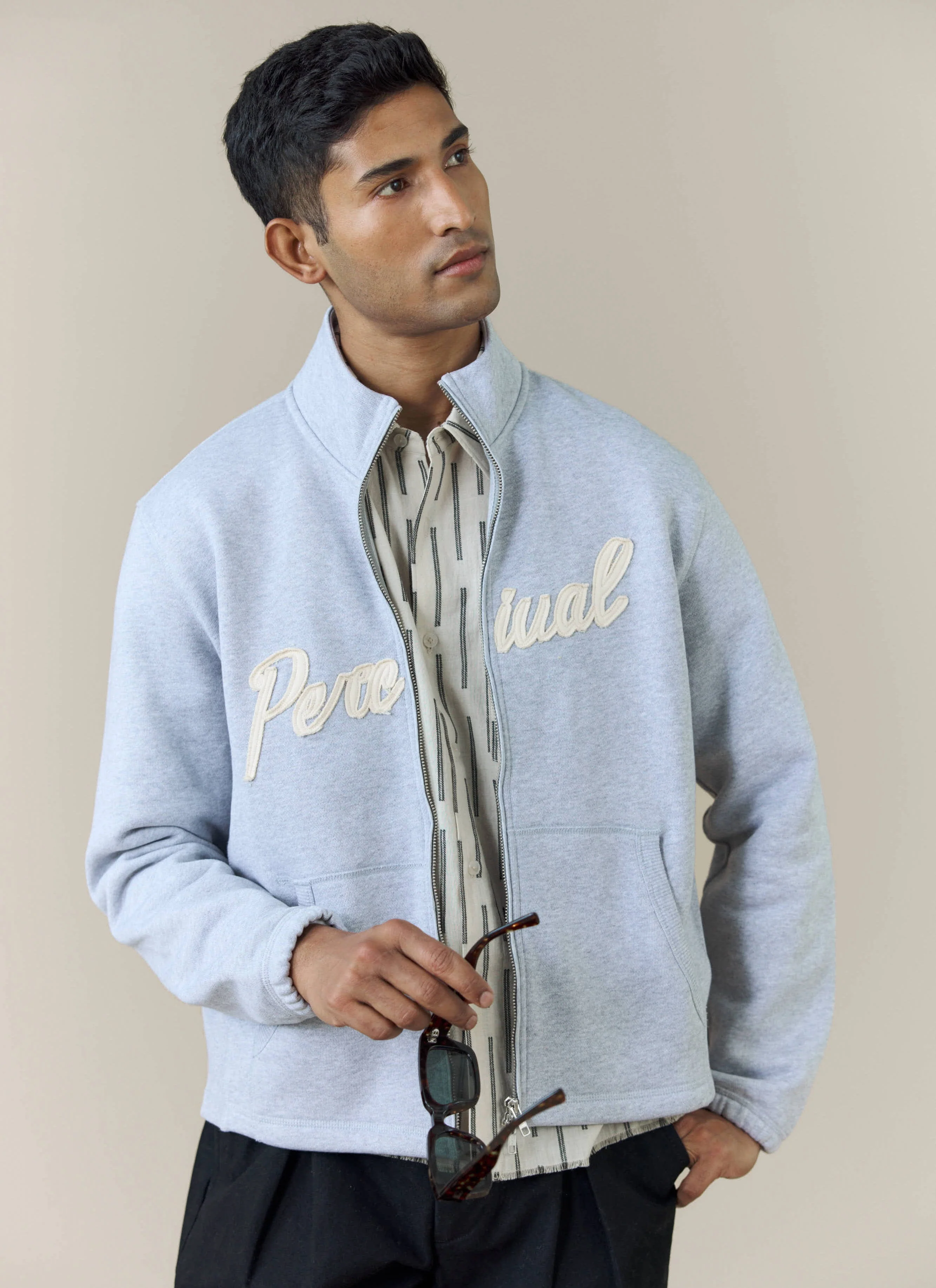 Curtis Boxy Zip Funnel Neck Sweatshirt | Cotton | Athletic Grey - Image 8