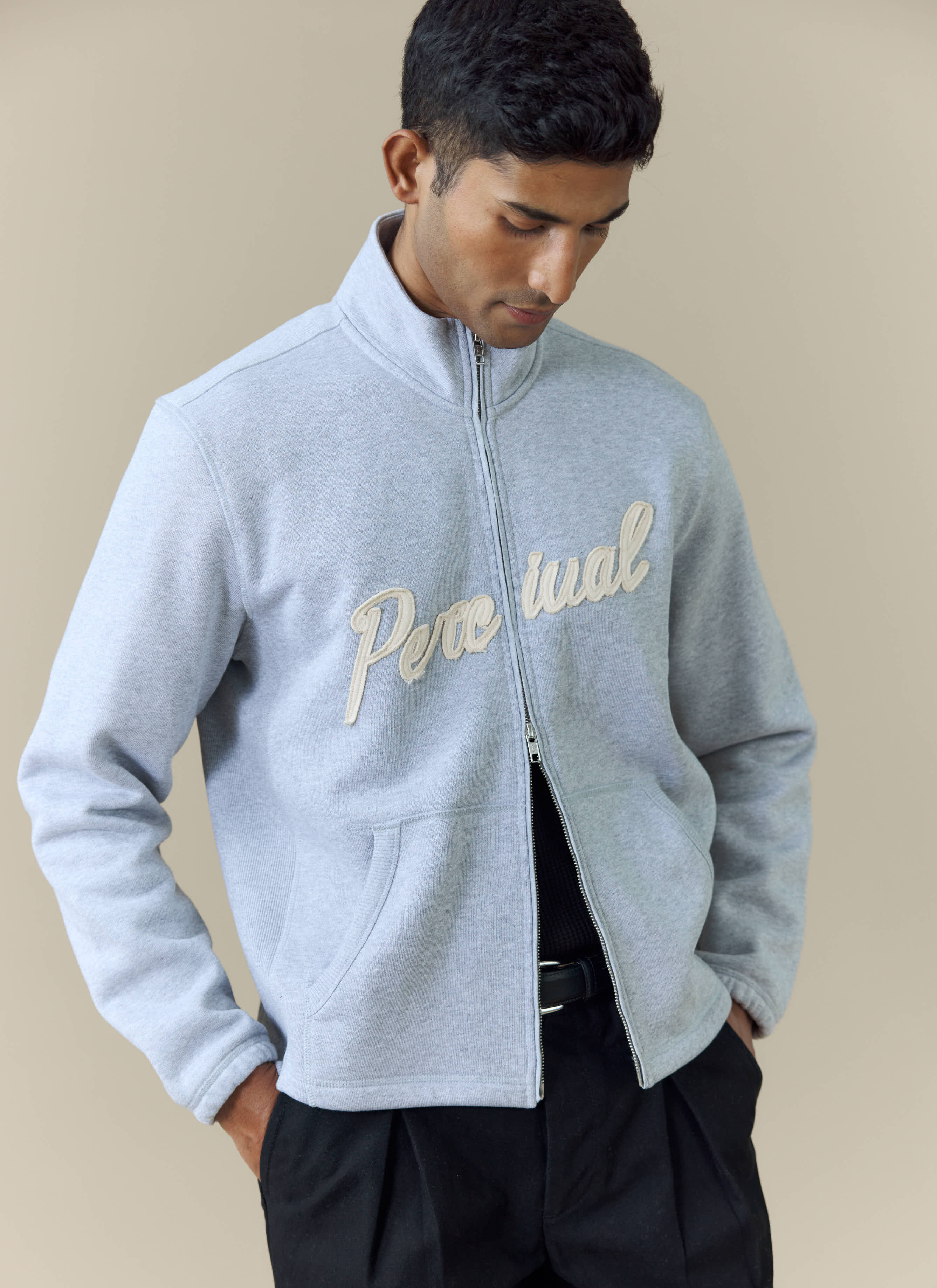 Curtis Boxy Zip Funnel Neck Sweatshirt | Cotton | Athletic Grey - Image 9