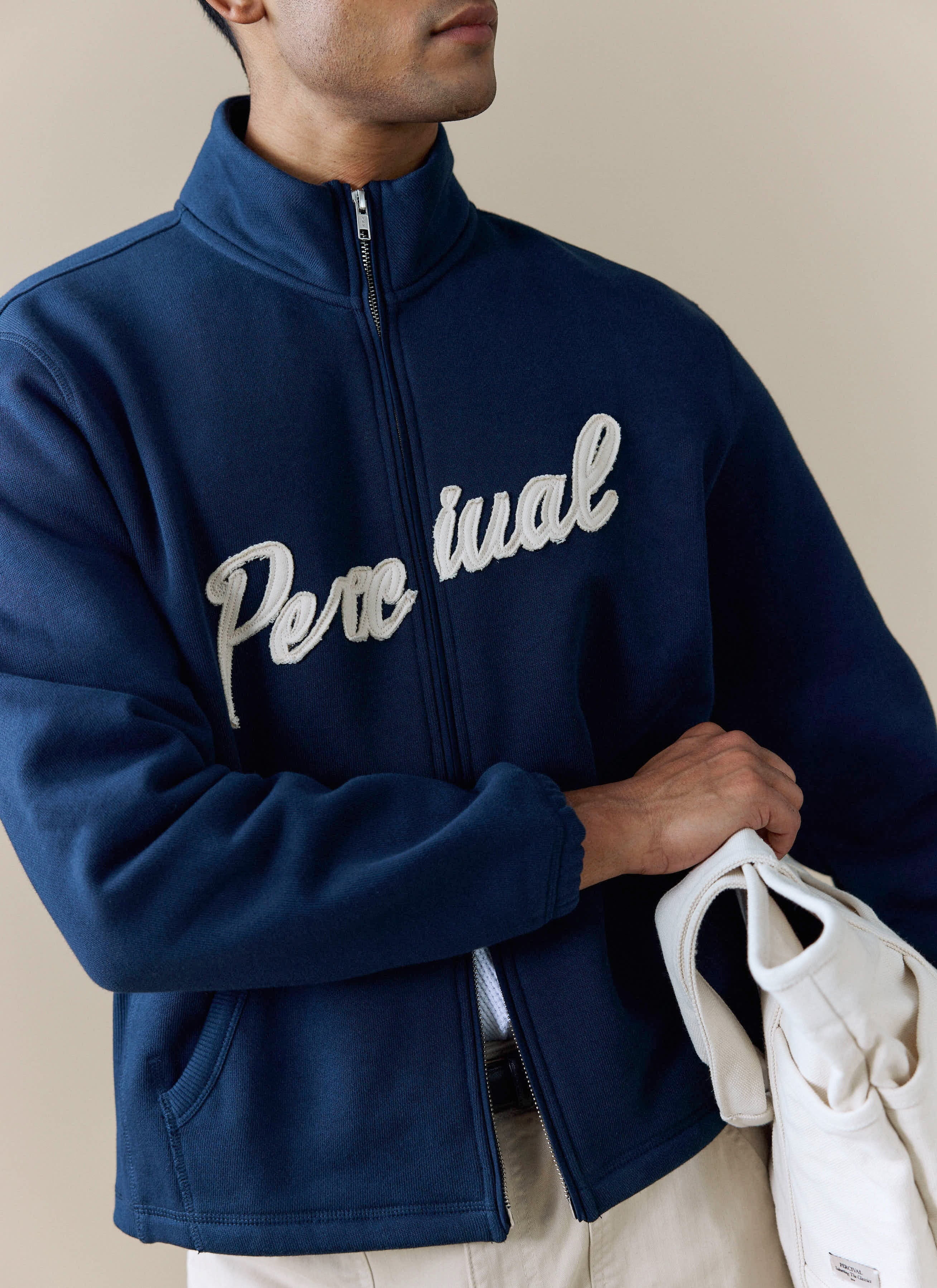 Curtis Boxy Zip Funnel Neck Sweatshirt | Cotton | Navy