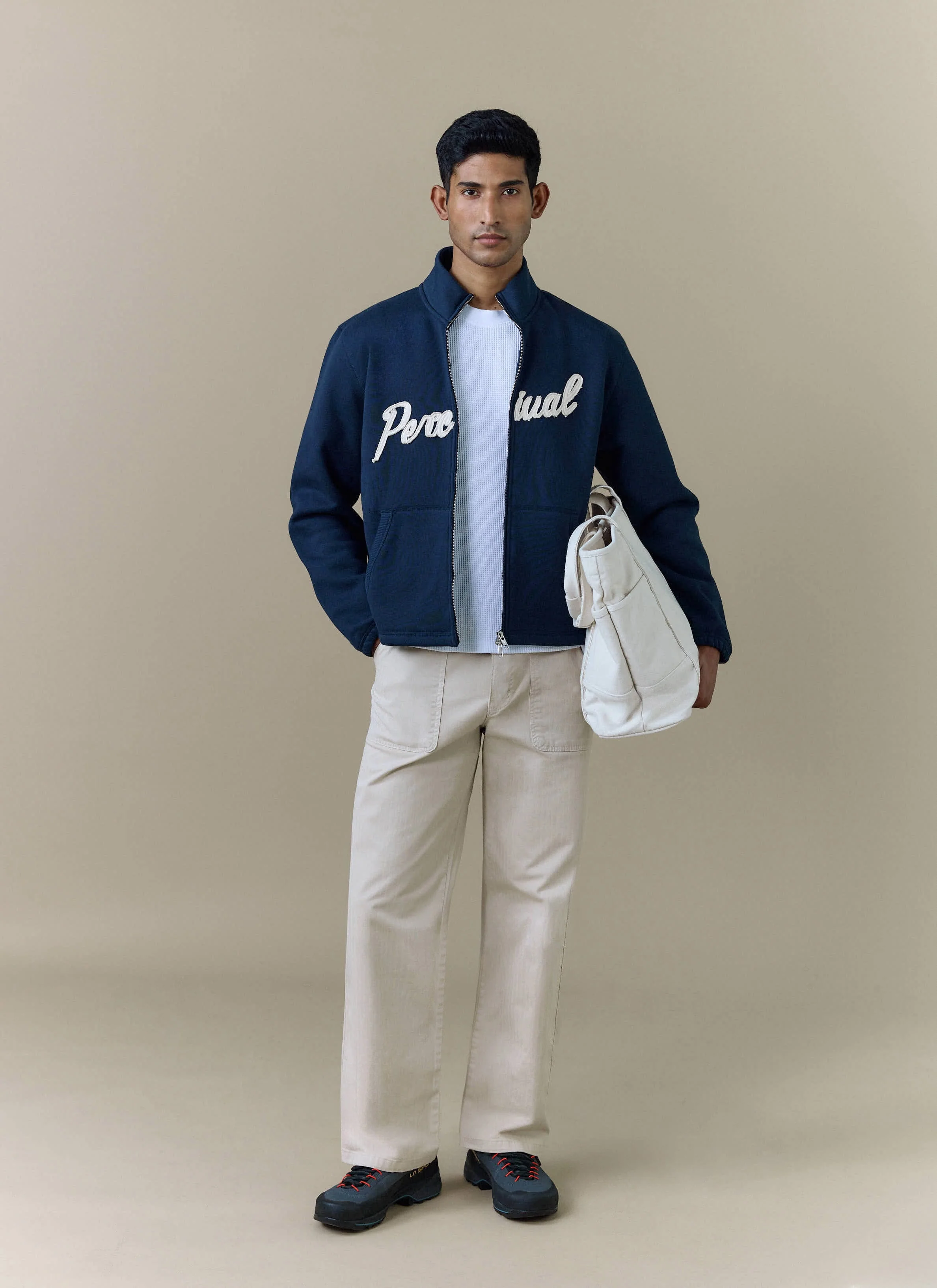Curtis Boxy Zip Funnel Neck Sweatshirt | Cotton | Navy - Image 2