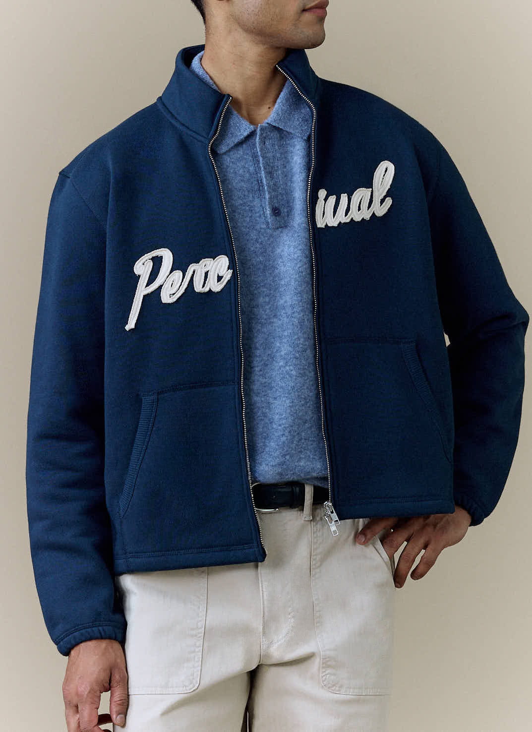 Curtis Boxy Zip Funnel Neck Sweatshirt | Cotton | Navy - Image 4