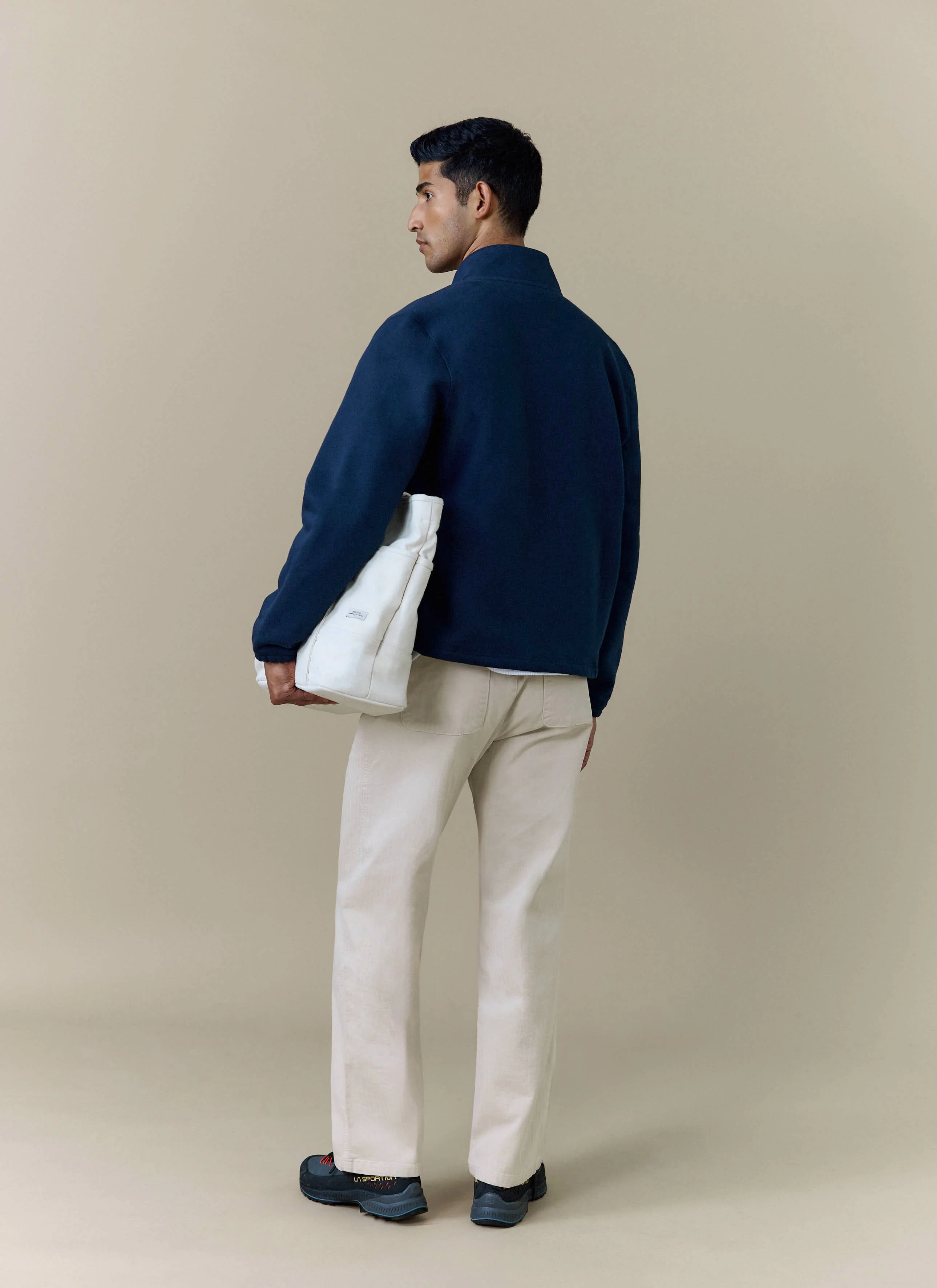 Curtis Boxy Zip Funnel Neck Sweatshirt | Cotton | Navy - Image 6