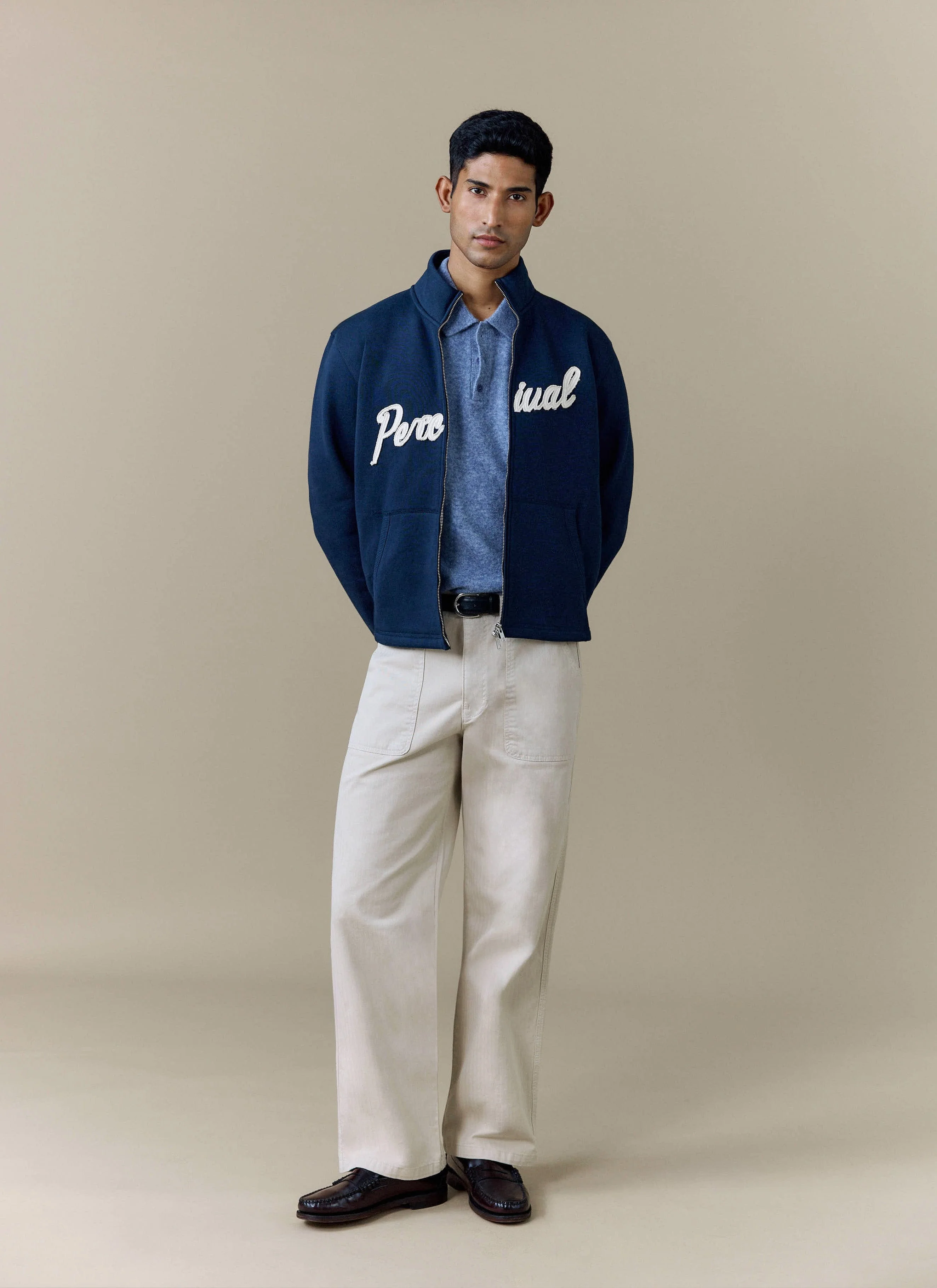 Curtis Boxy Zip Funnel Neck Sweatshirt | Cotton | Navy - Image 8