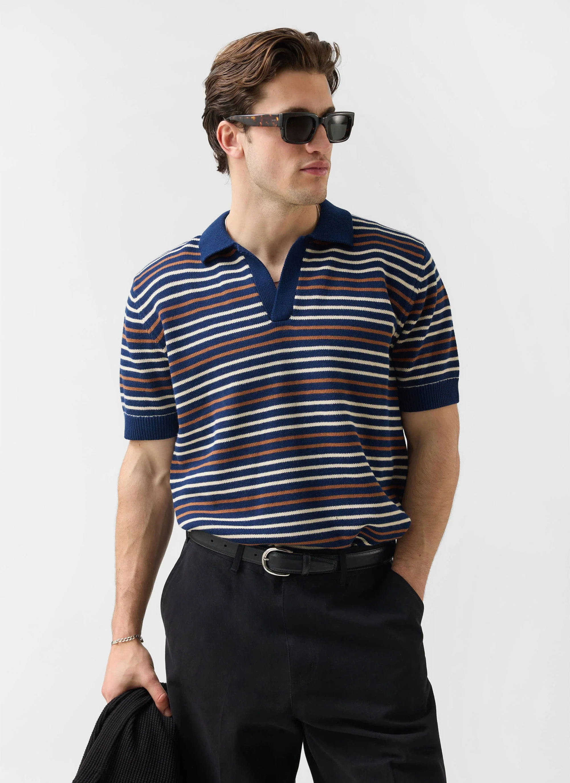 Douglas Boxy Knitted Polo | Cotton | Navy - Image 4