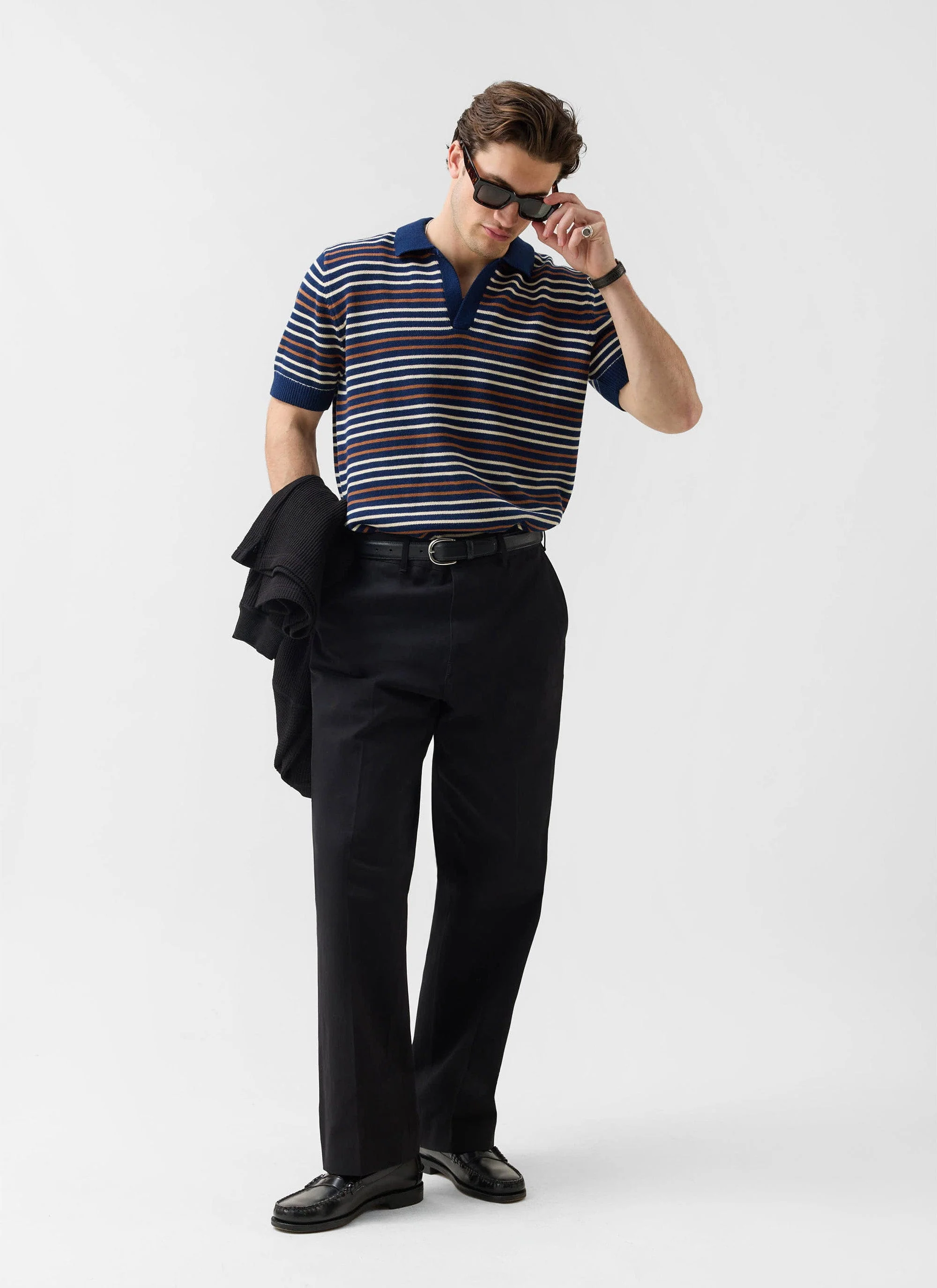 Douglas Boxy Knitted Polo | Cotton | Navy - Image 5