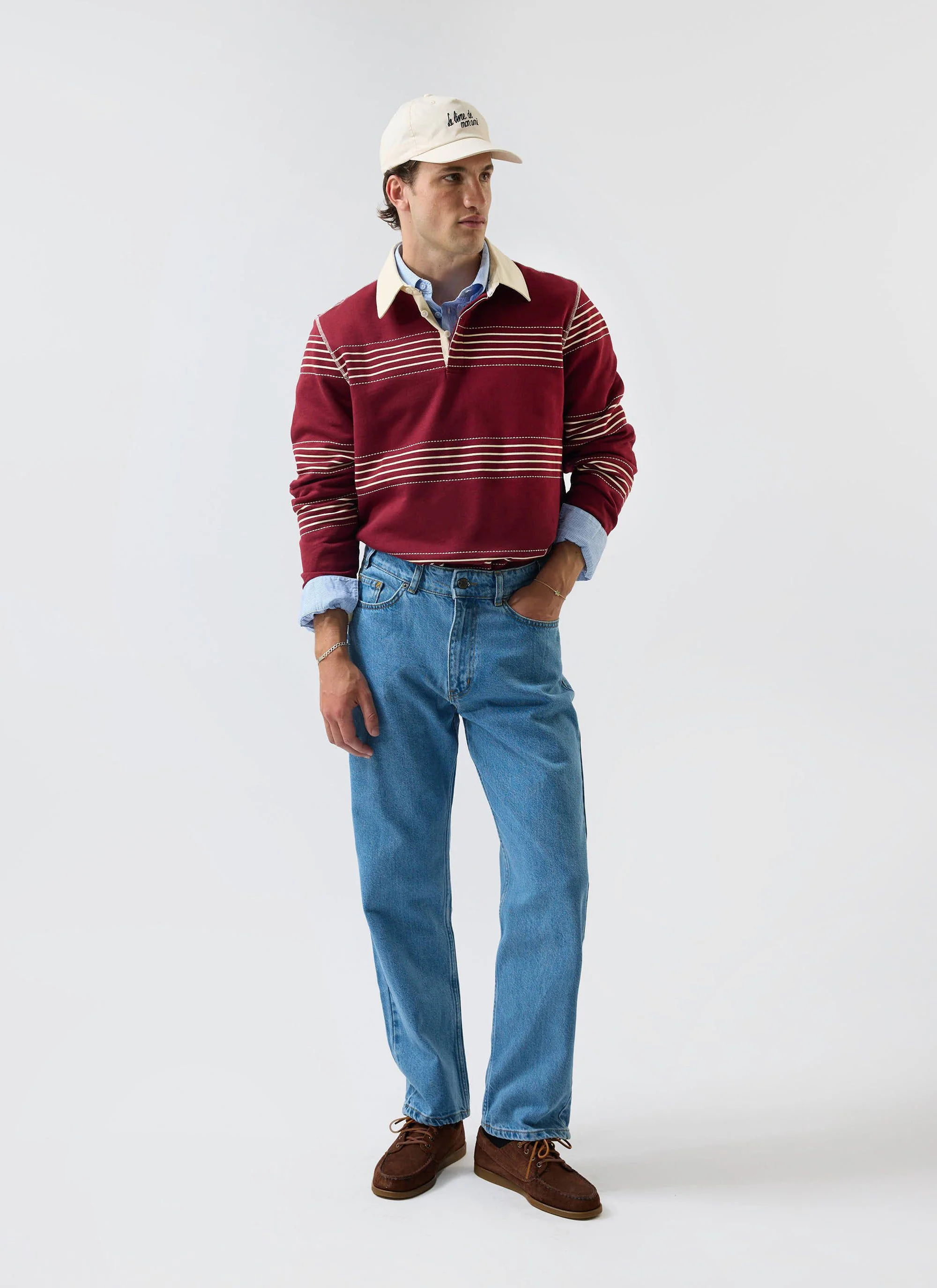 Editor Striped Rugby Polo Shirt | Cotton | Burgundy - Image 5