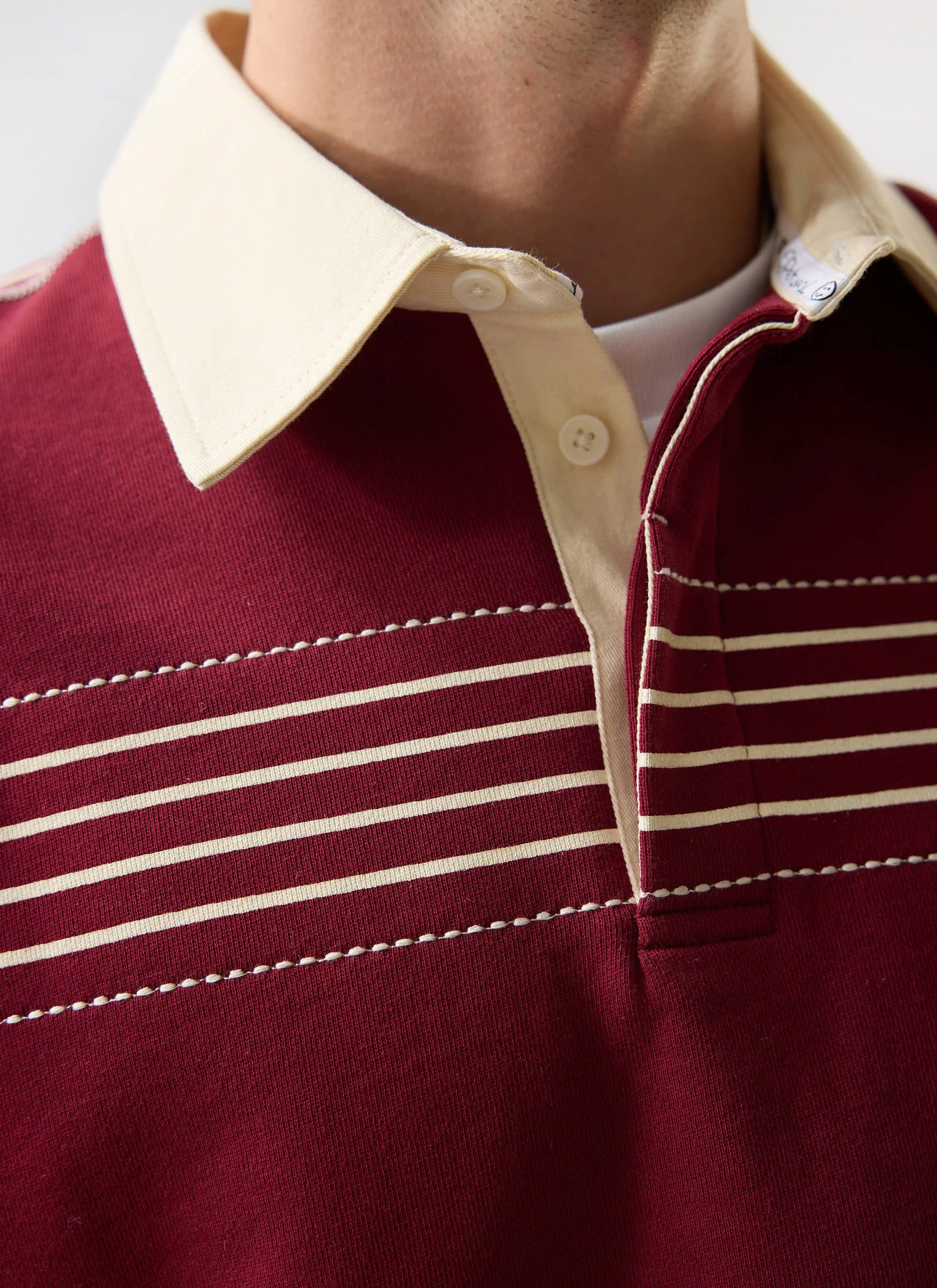 Editor Striped Rugby Polo Shirt | Cotton | Burgundy - Image 6