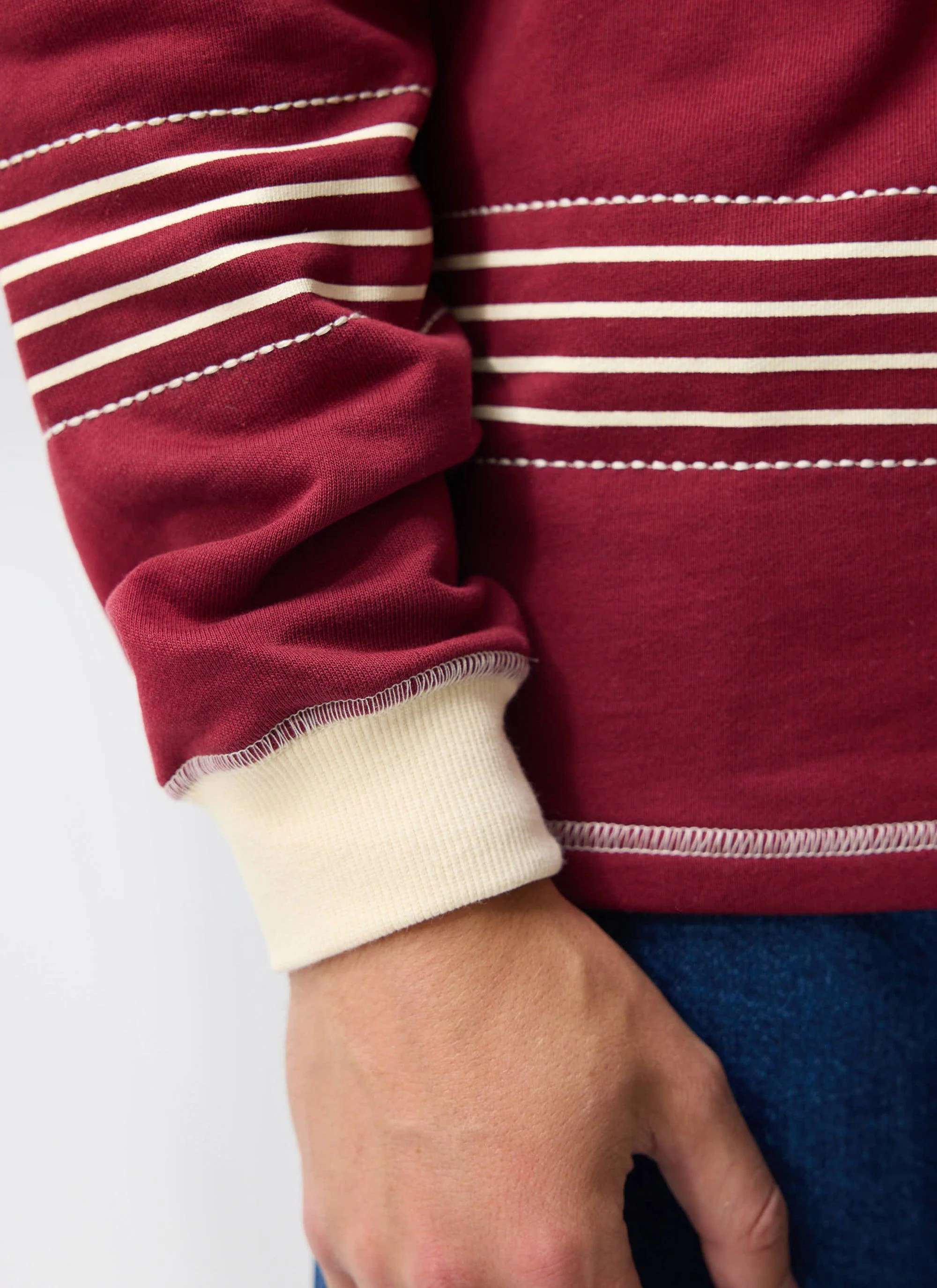 Editor Striped Rugby Polo Shirt | Cotton | Burgundy - Image 7
