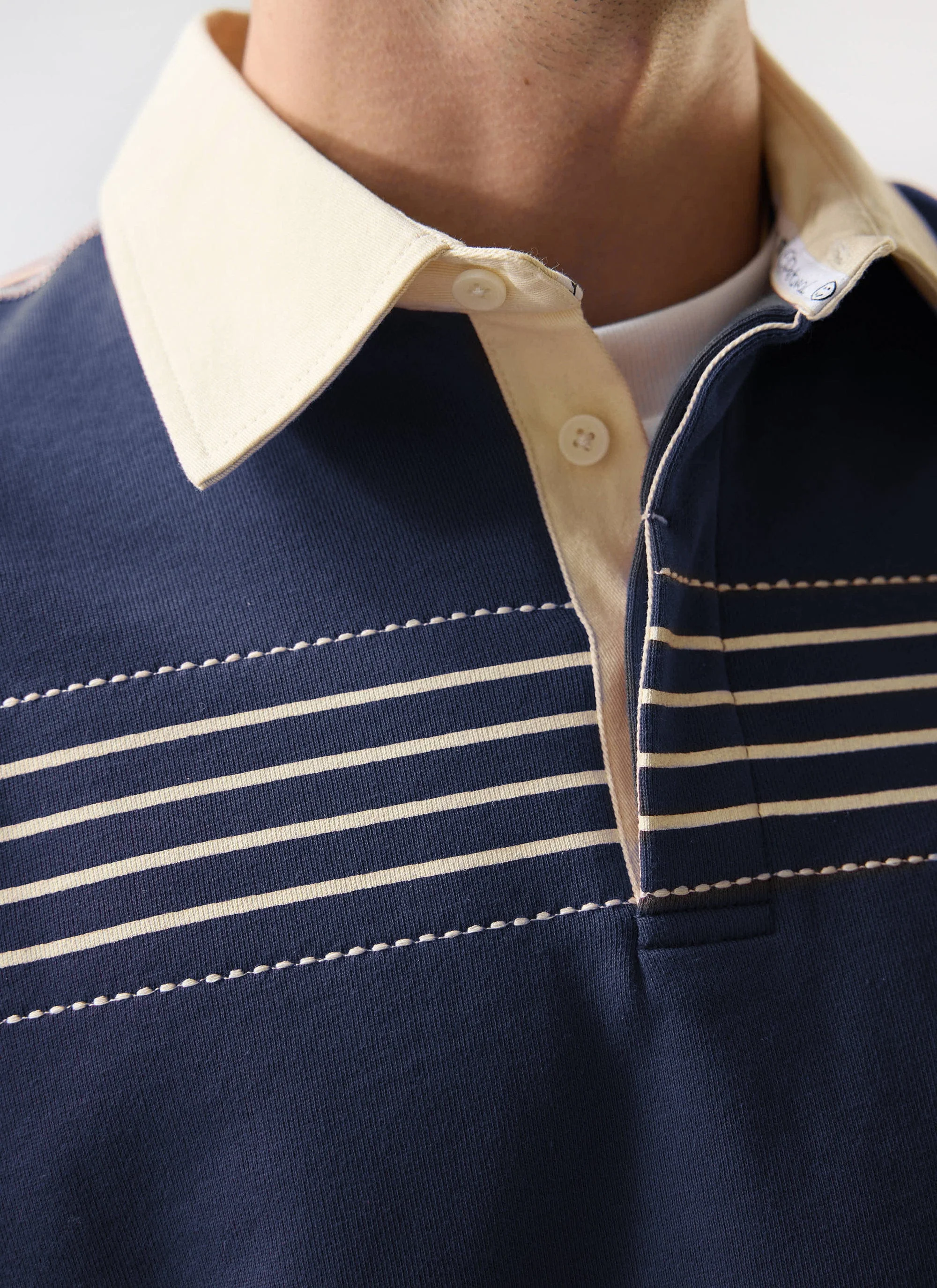 Editor Striped Rugby Polo Shirt | Cotton | Navy - Image 6