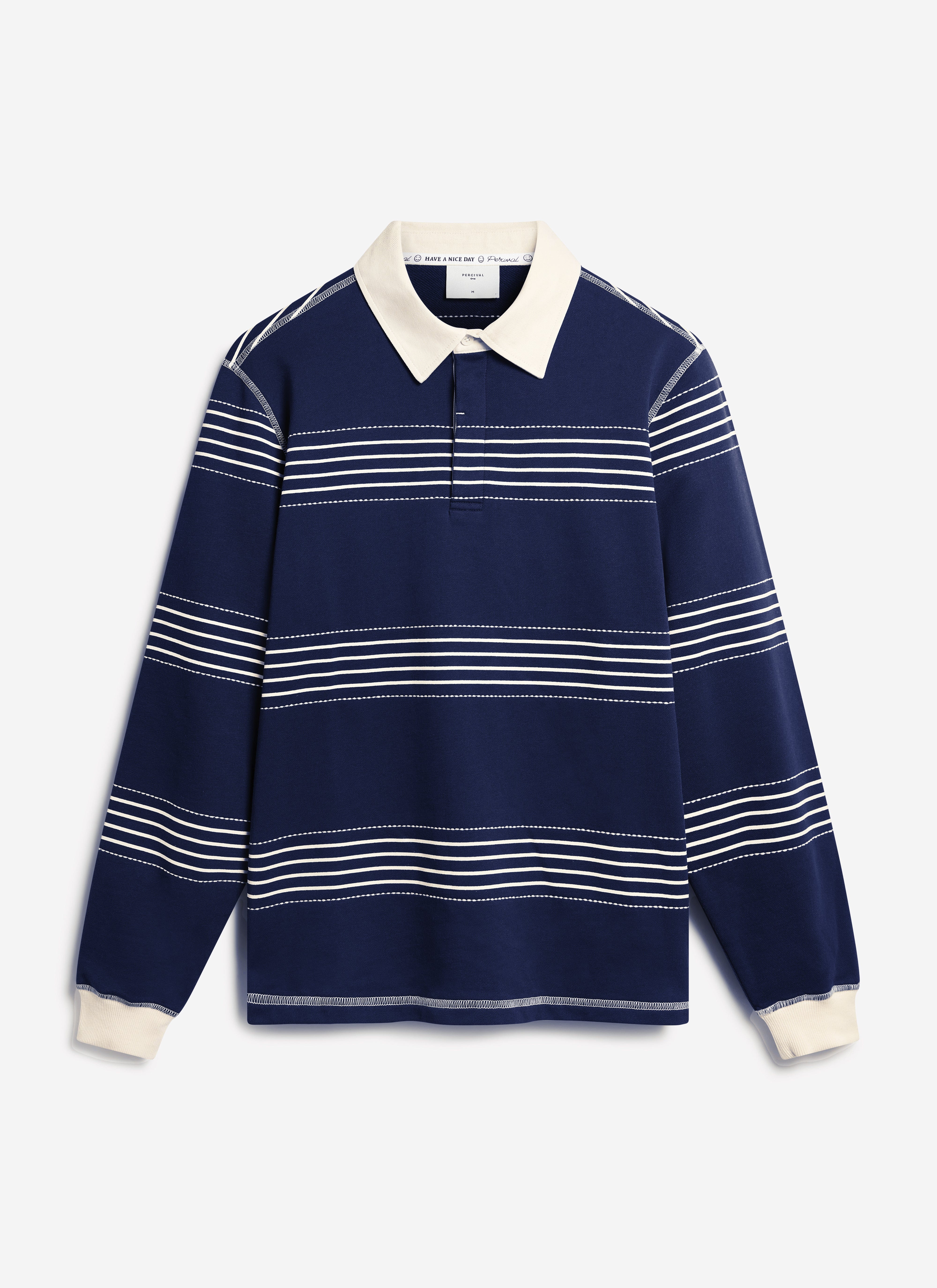 Editor Striped Rugby Polo Shirt | Cotton | Navy - Image 8