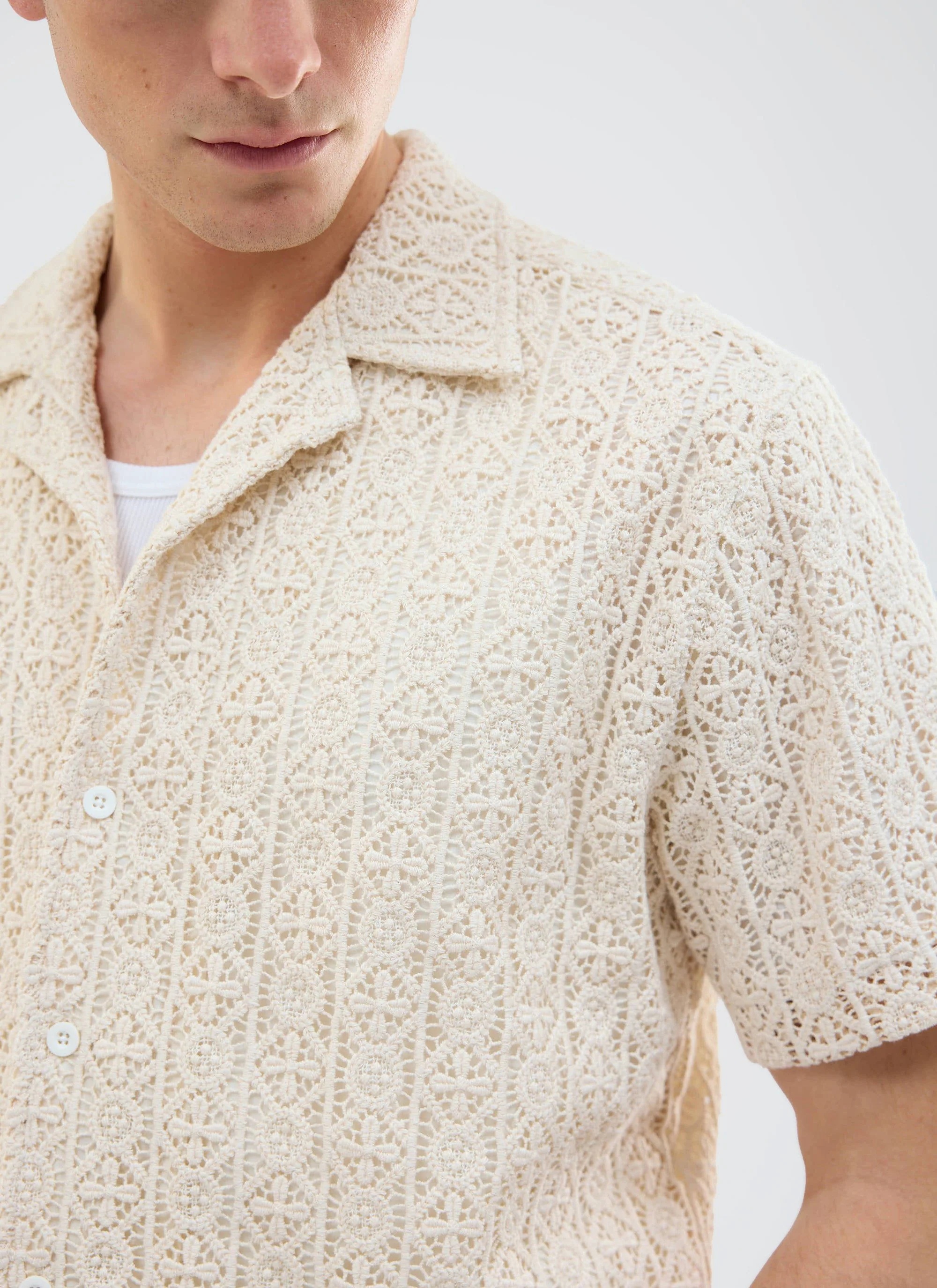 Elio Crochet Cuban Shirt | Cream - Image 5