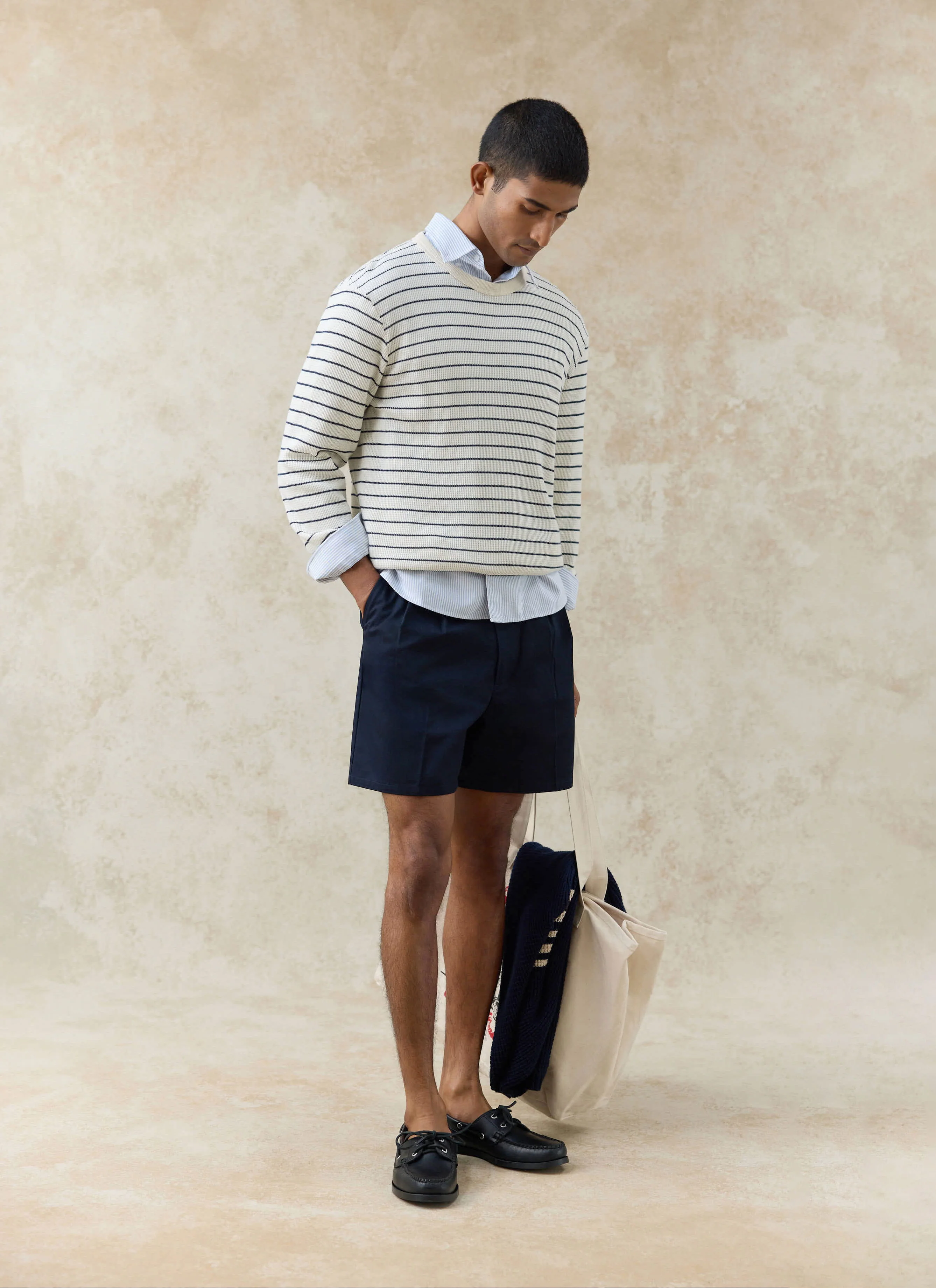 Ernie Waffle Long Sleeve T Shirt | Organic Cotton | Cream Stripe - Image 6